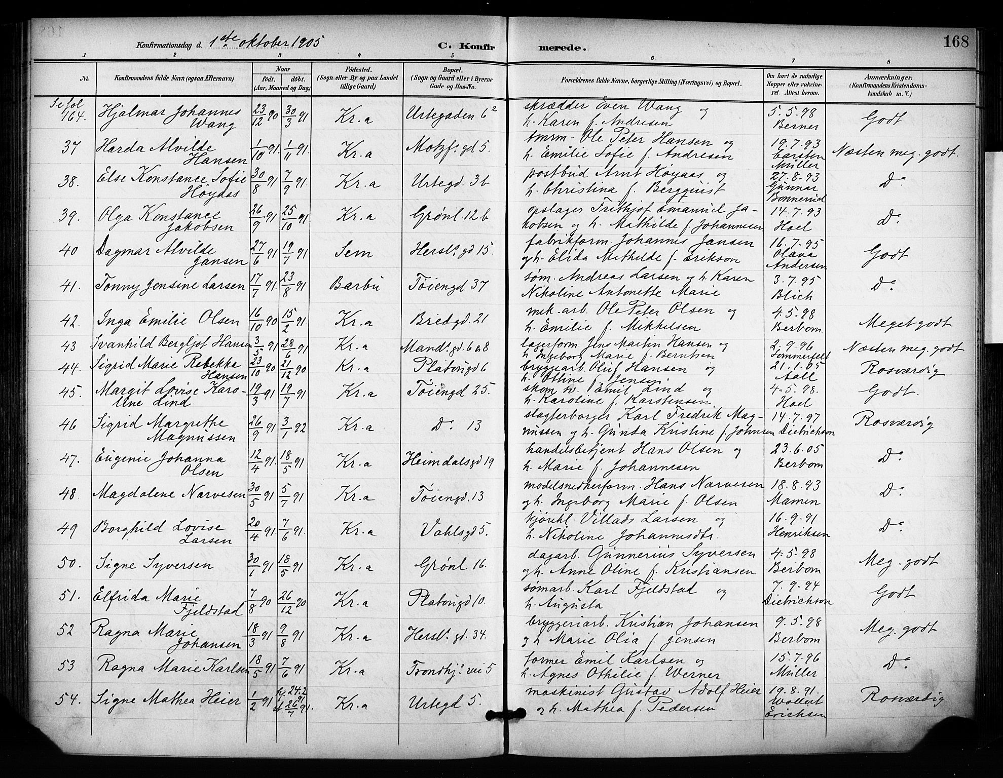 Grønland prestekontor Kirkebøker, AV/SAO-A-10848/F/Fa/L0015: Parish register (official) no. 15, 1899-1919, p. 168