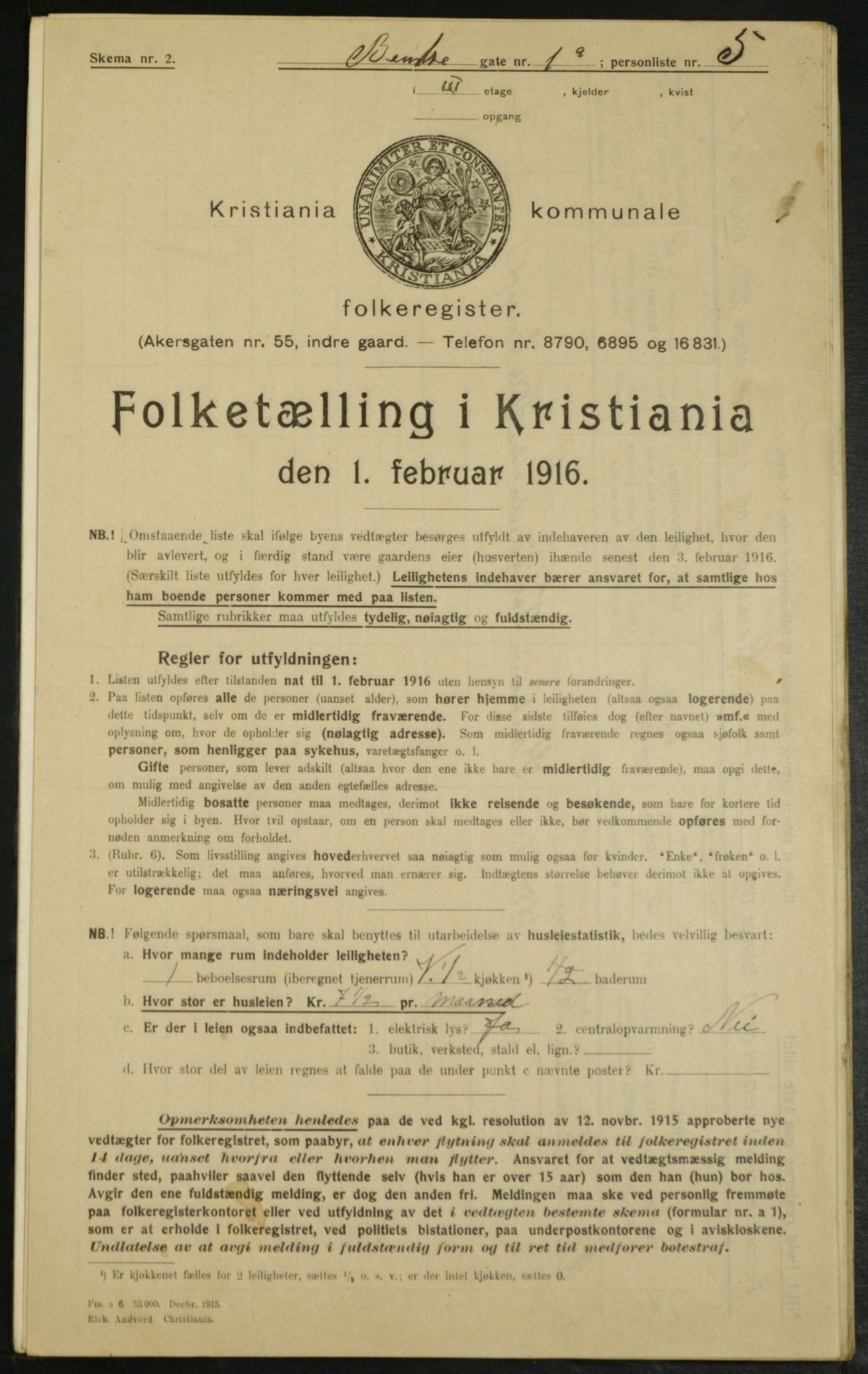 OBA, Municipal Census 1916 for Kristiania, 1916, p. 3569