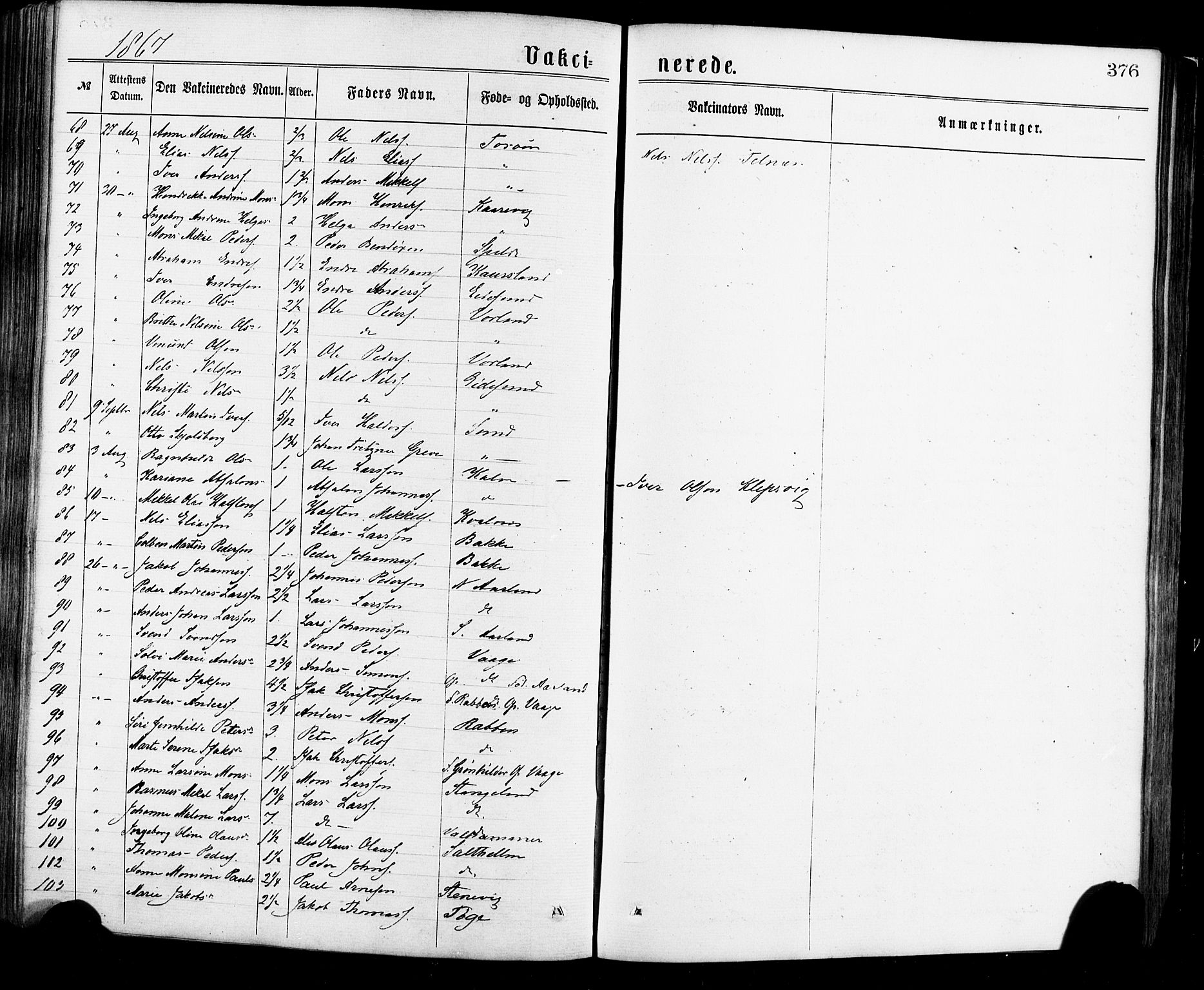 Sund sokneprestembete, AV/SAB-A-99930: Parish register (official) no. A 15, 1867-1881, p. 376