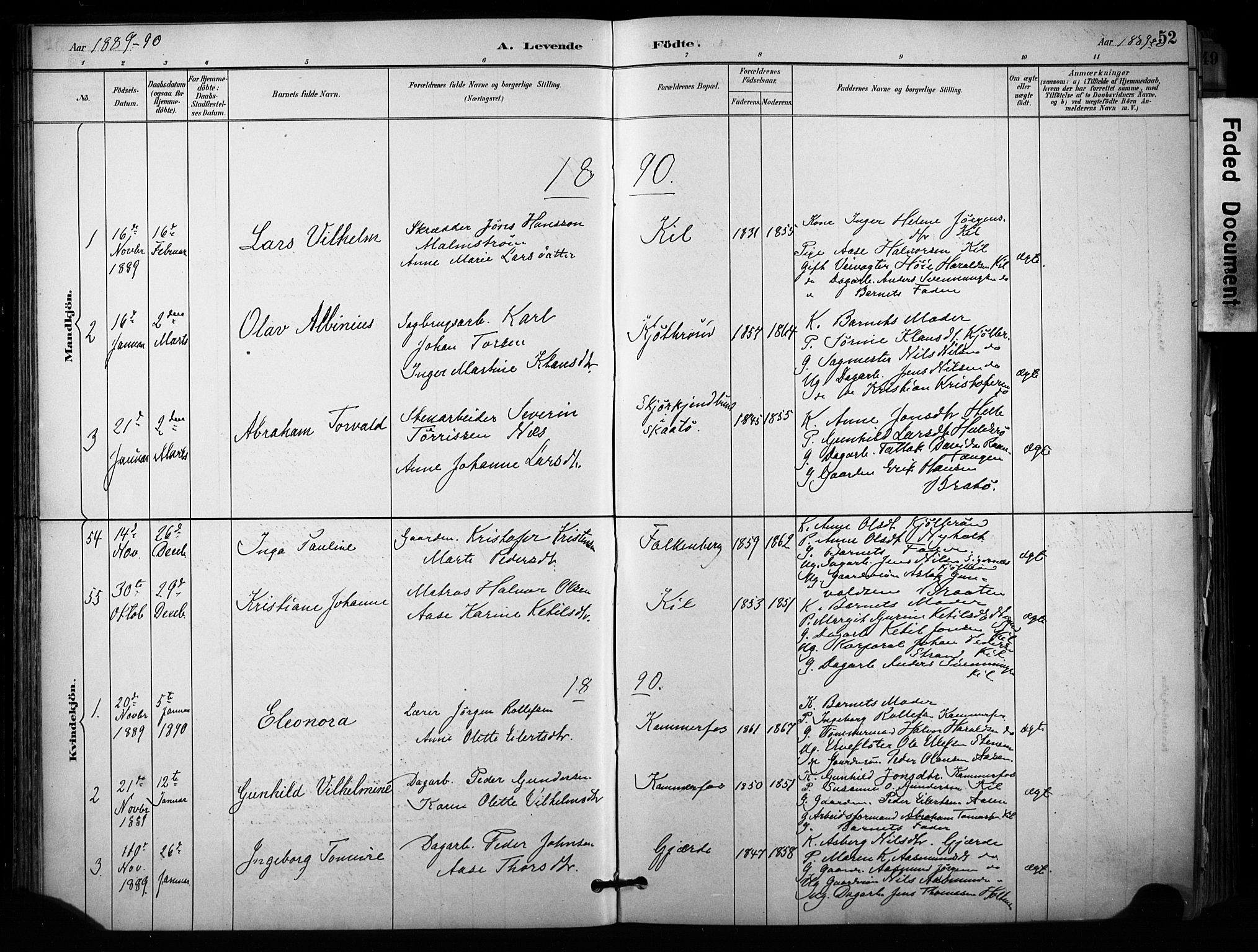 Sannidal kirkebøker, SAKO/A-296/F/Fa/L0015: Parish register (official) no. 15, 1884-1899, p. 52