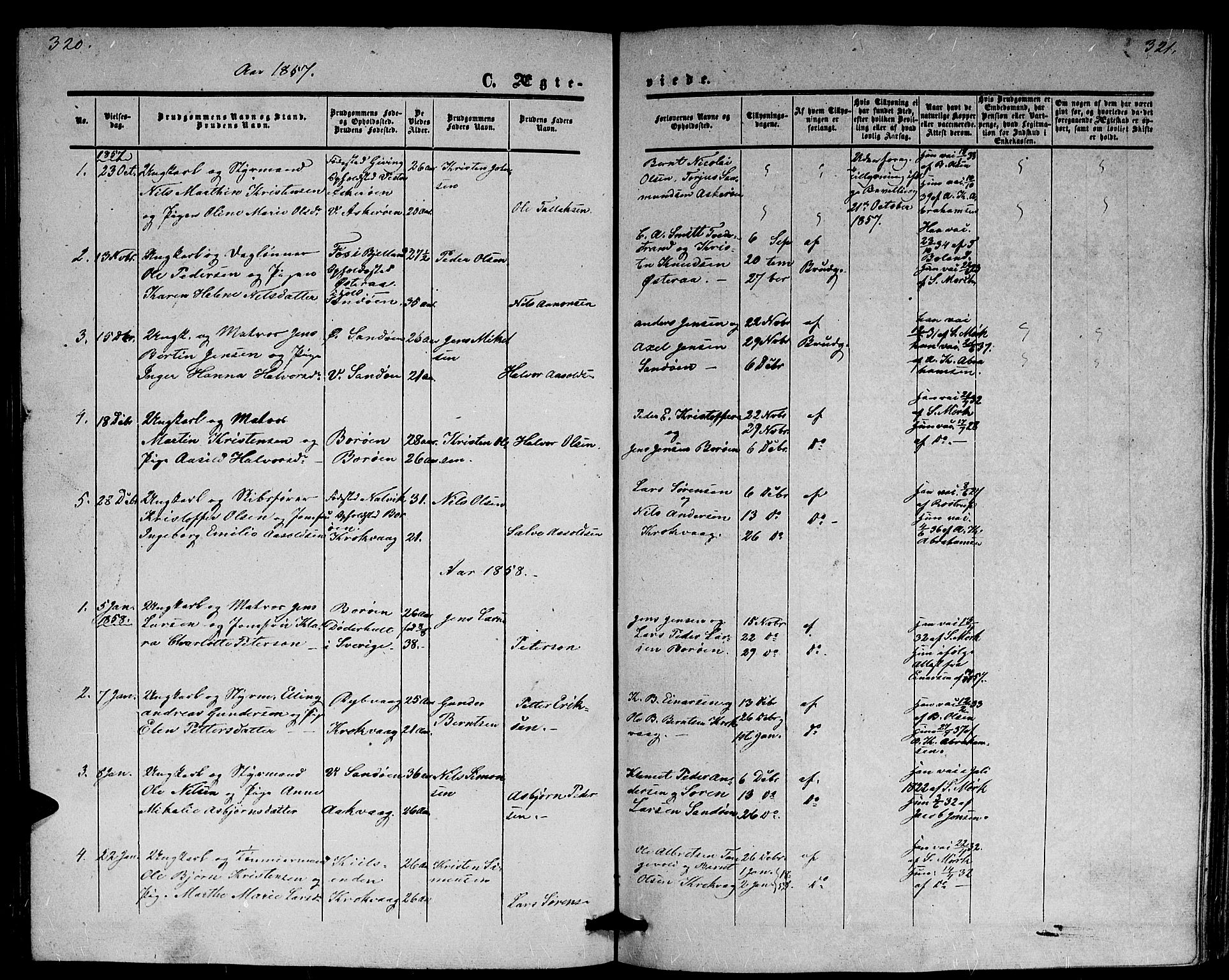 Dypvåg sokneprestkontor, SAK/1111-0007/F/Fb/Fba/L0011: Parish register (copy) no. B 11, 1857-1872, p. 320-321