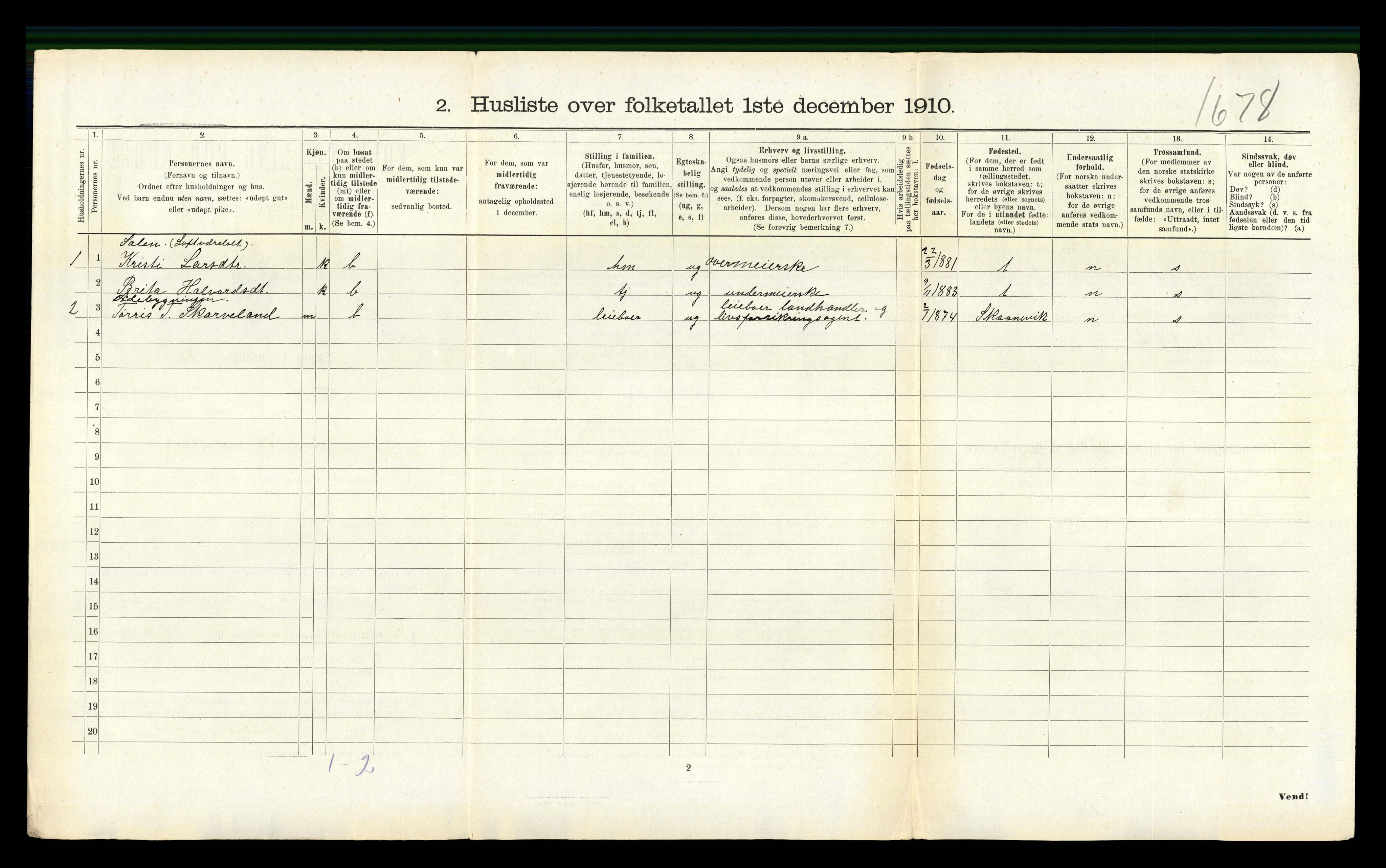 RA, 1910 census for Fjelberg, 1910, p. 1058