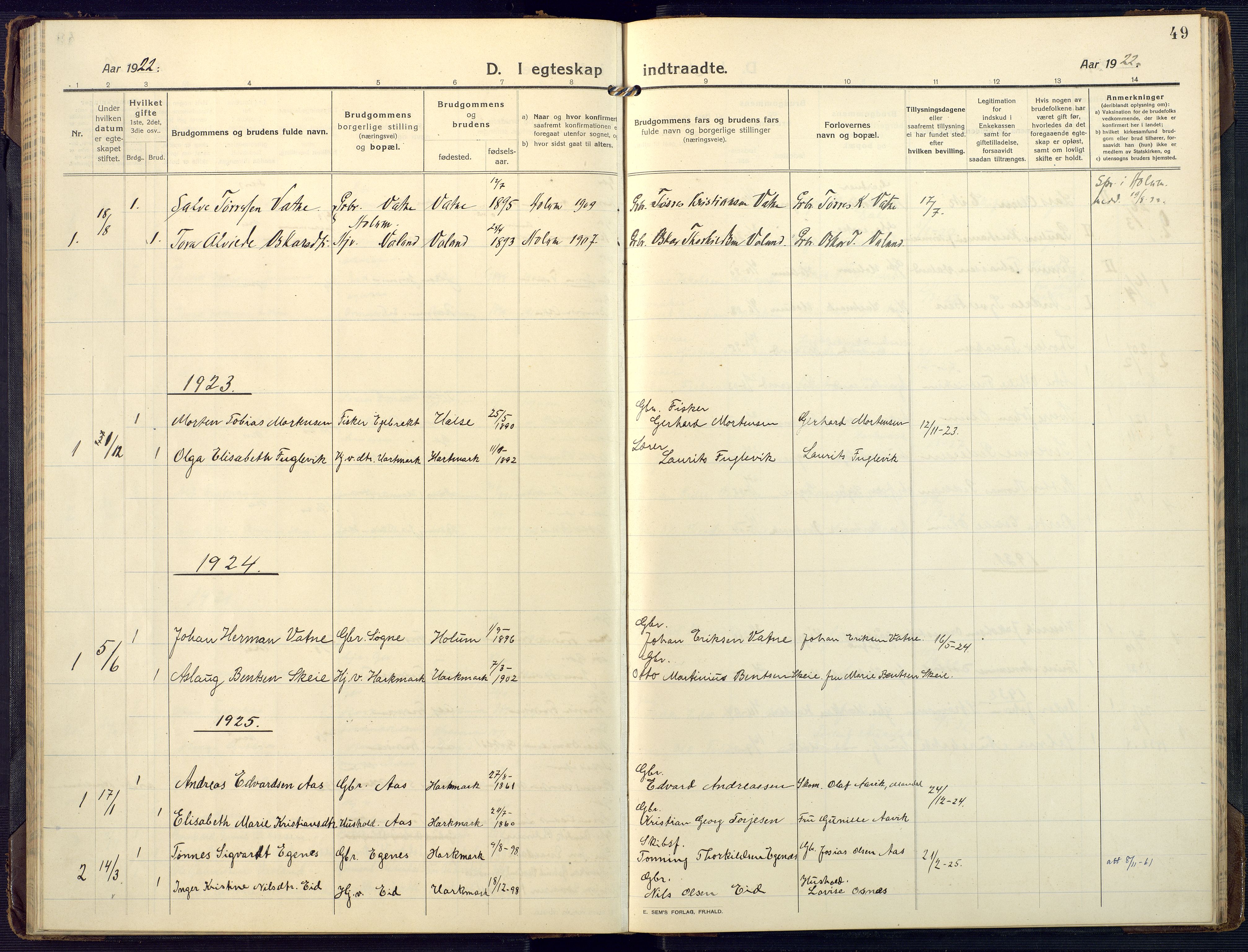 Mandal sokneprestkontor, SAK/1111-0030/F/Fa/Fab/L0003: Parish register (official) no. A 3, 1913-1933, p. 49
