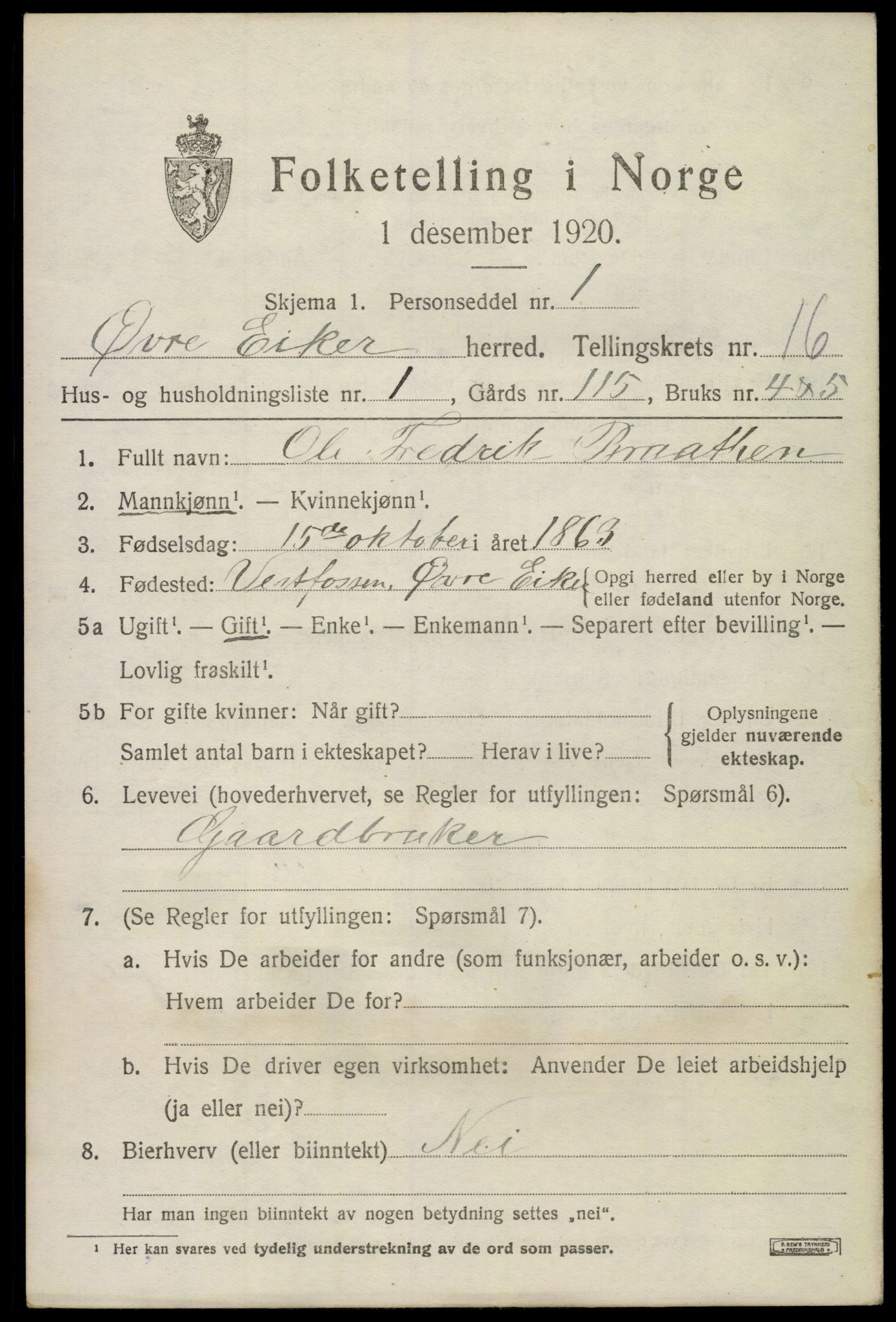 SAKO, 1920 census for Øvre Eiker, 1920, p. 20986