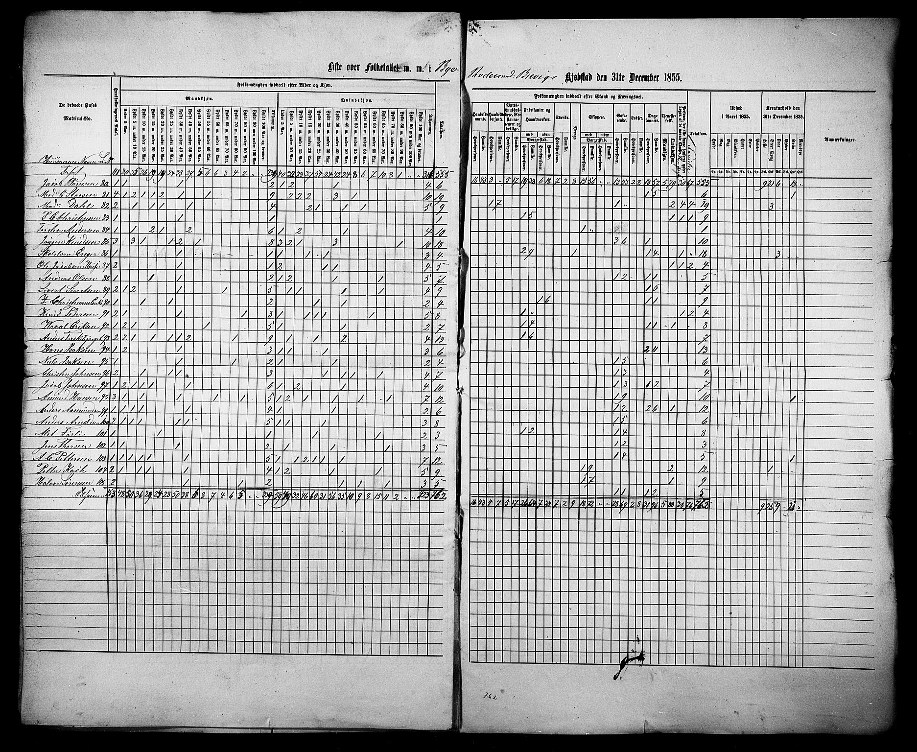 , Census 1855 for Eidanger/Brevik, 1855, p. 5