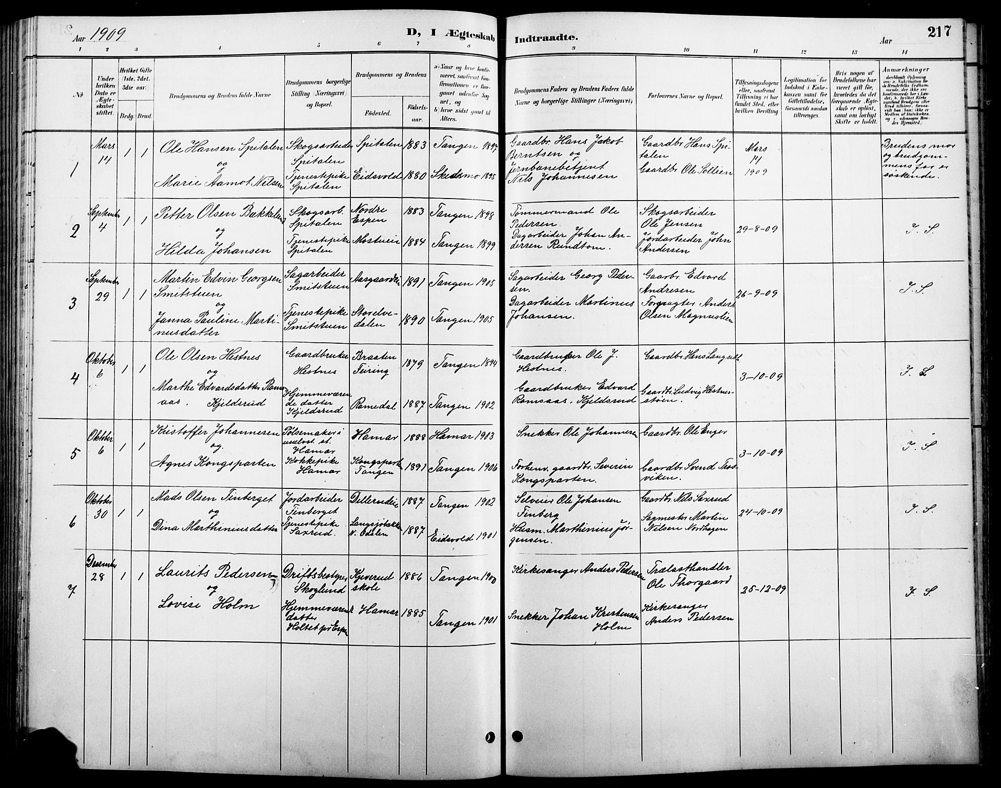 Stange prestekontor, AV/SAH-PREST-002/L/L0011: Parish register (copy) no. 11, 1895-1917, p. 217