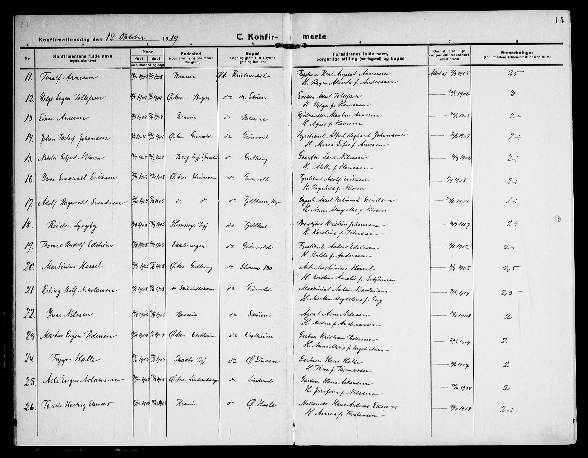Østre Aker prestekontor Kirkebøker, AV/SAO-A-10840/F/Fa/L0013: Parish register (official) no. I 13, 1918-1929, p. 14