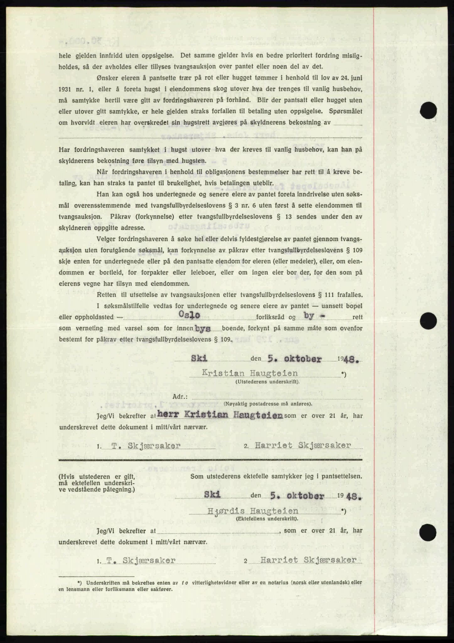 Follo sorenskriveri, SAO/A-10274/G/Ga/Gaa/L0085: Mortgage book no. I 85, 1948-1948, Diary no: : 3712/1948