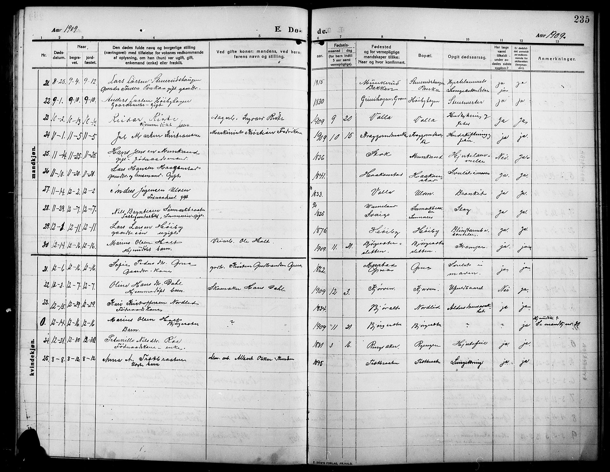 Lunner prestekontor, SAH/PREST-118/H/Ha/Hab/L0001: Parish register (copy) no. 1, 1909-1922, p. 235