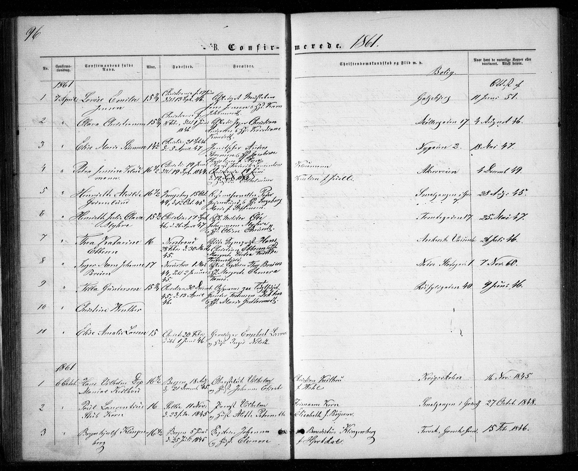 Garnisonsmenigheten Kirkebøker, SAO/A-10846/G/Ga/L0006: Parish register (copy) no. 6, 1860-1880, p. 96