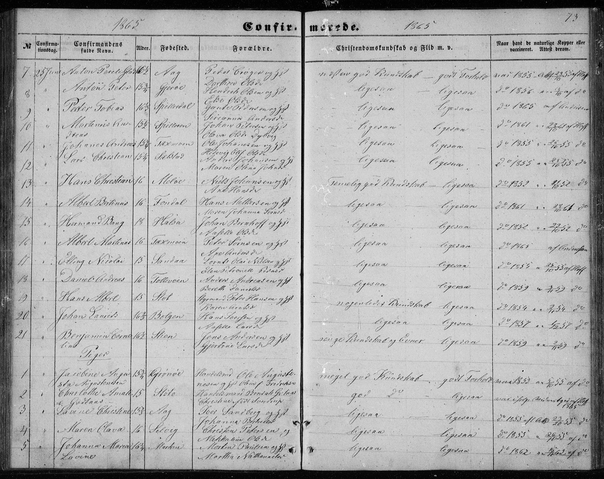 Ministerialprotokoller, klokkerbøker og fødselsregistre - Nordland, SAT/A-1459/843/L0633: Parish register (copy) no. 843C02, 1853-1873, p. 73