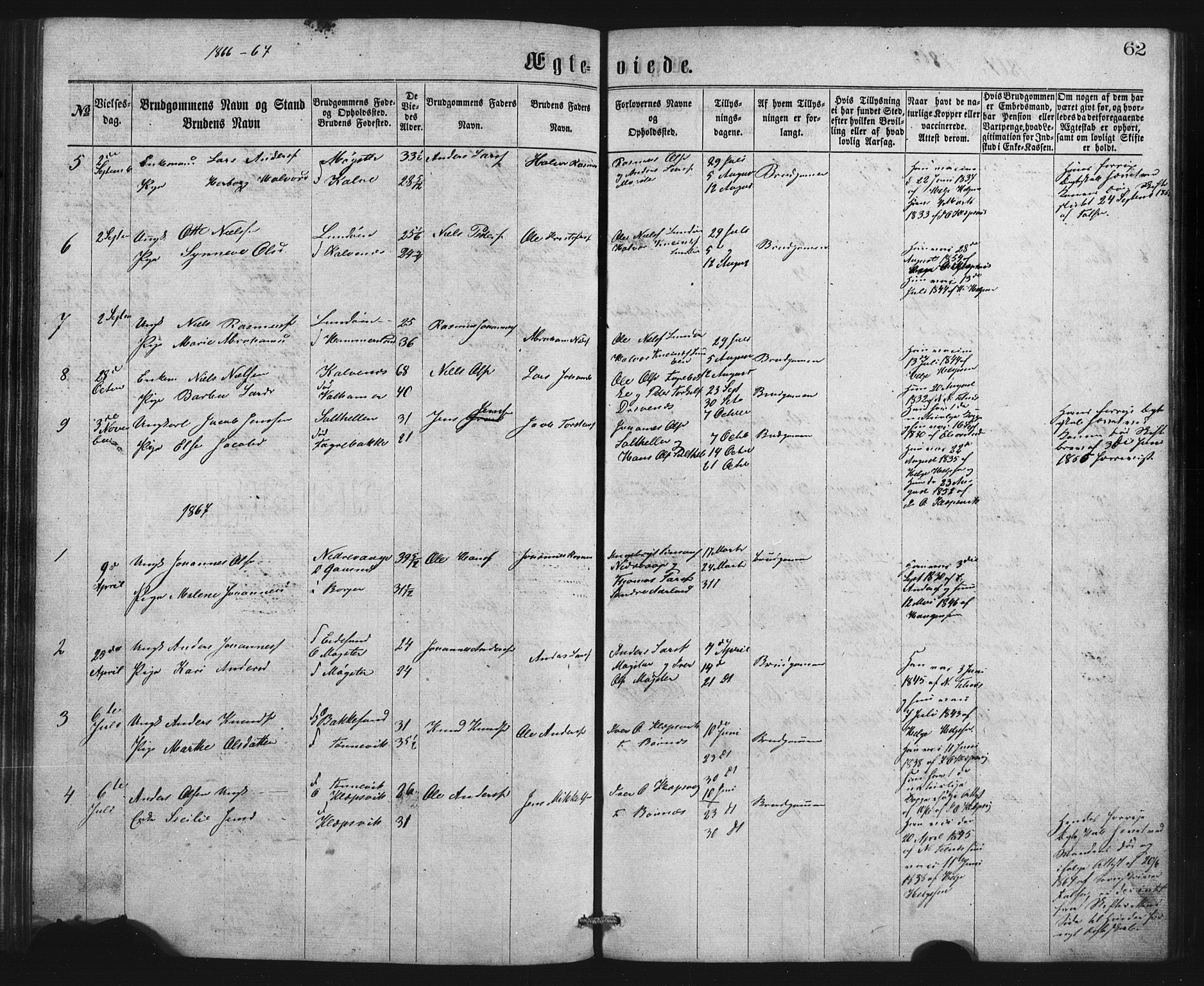 Austevoll Sokneprestembete, SAB/A-74201/H/Hab: Parish register (copy) no. B 2, 1865-1878, p. 62