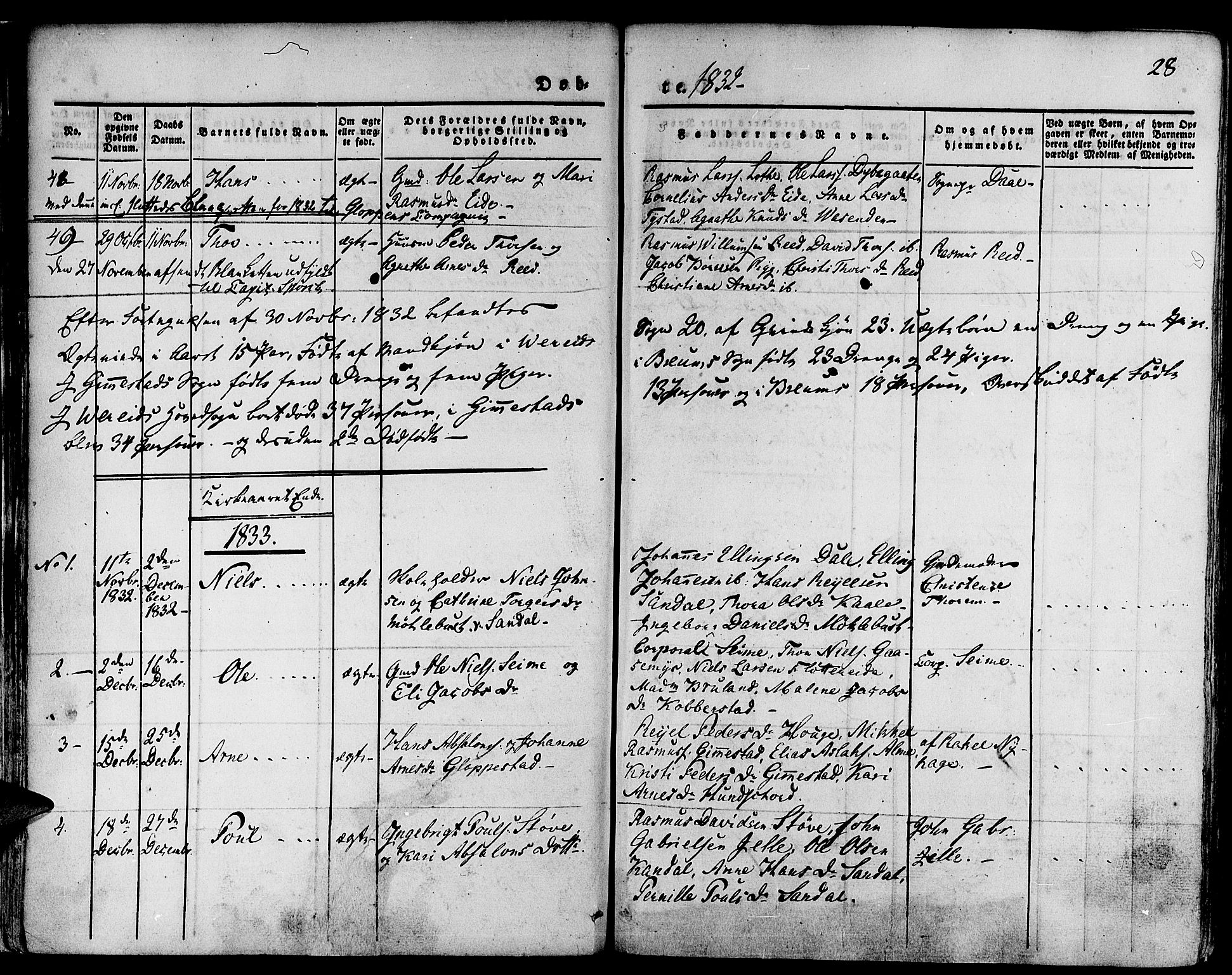 Gloppen sokneprestembete, AV/SAB-A-80101/H/Haa/Haaa/L0007: Parish register (official) no. A 7, 1827-1837, p. 28
