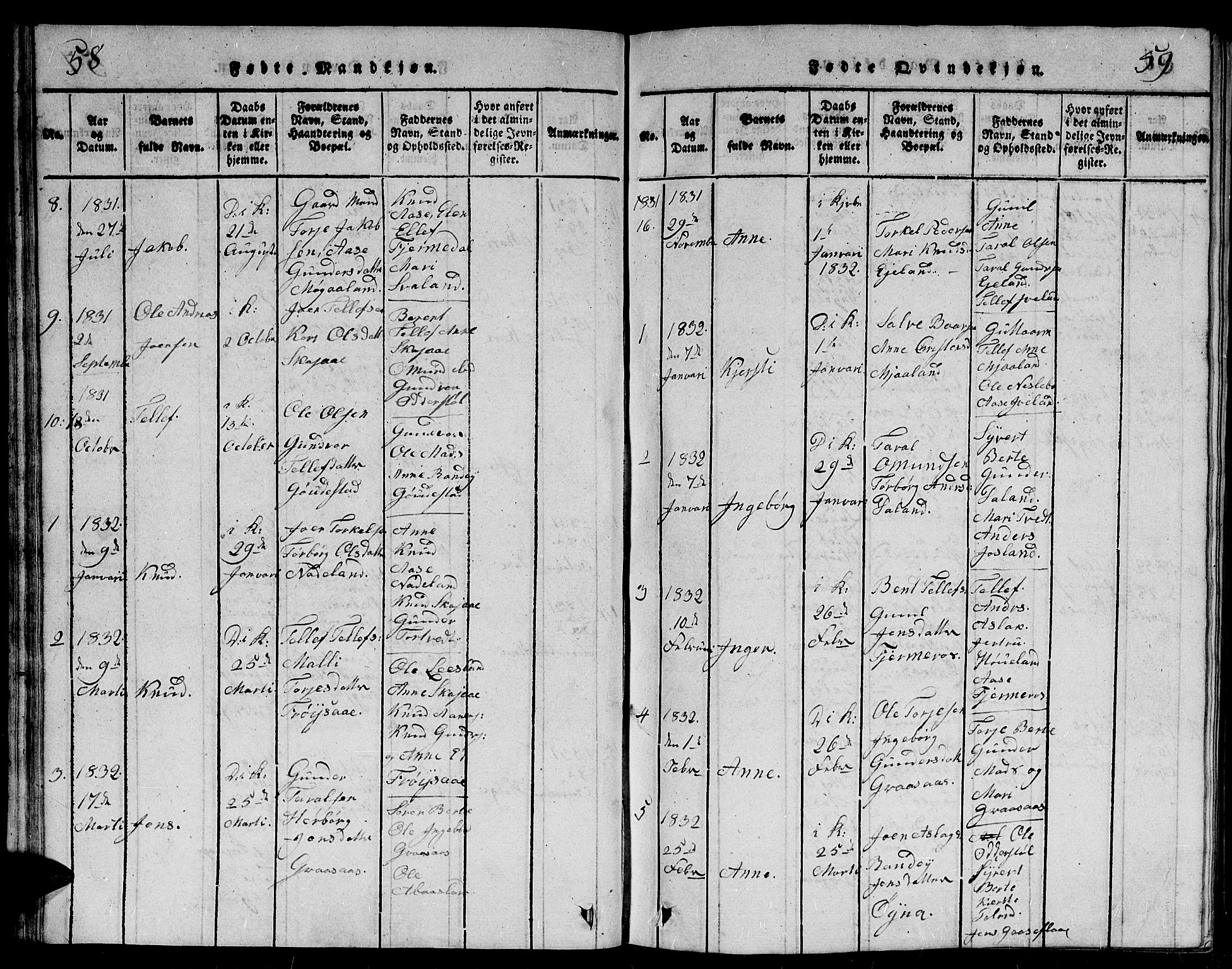 Evje sokneprestkontor, AV/SAK-1111-0008/F/Fb/Fbc/L0001: Parish register (copy) no. B 1, 1816-1836, p. 58-59