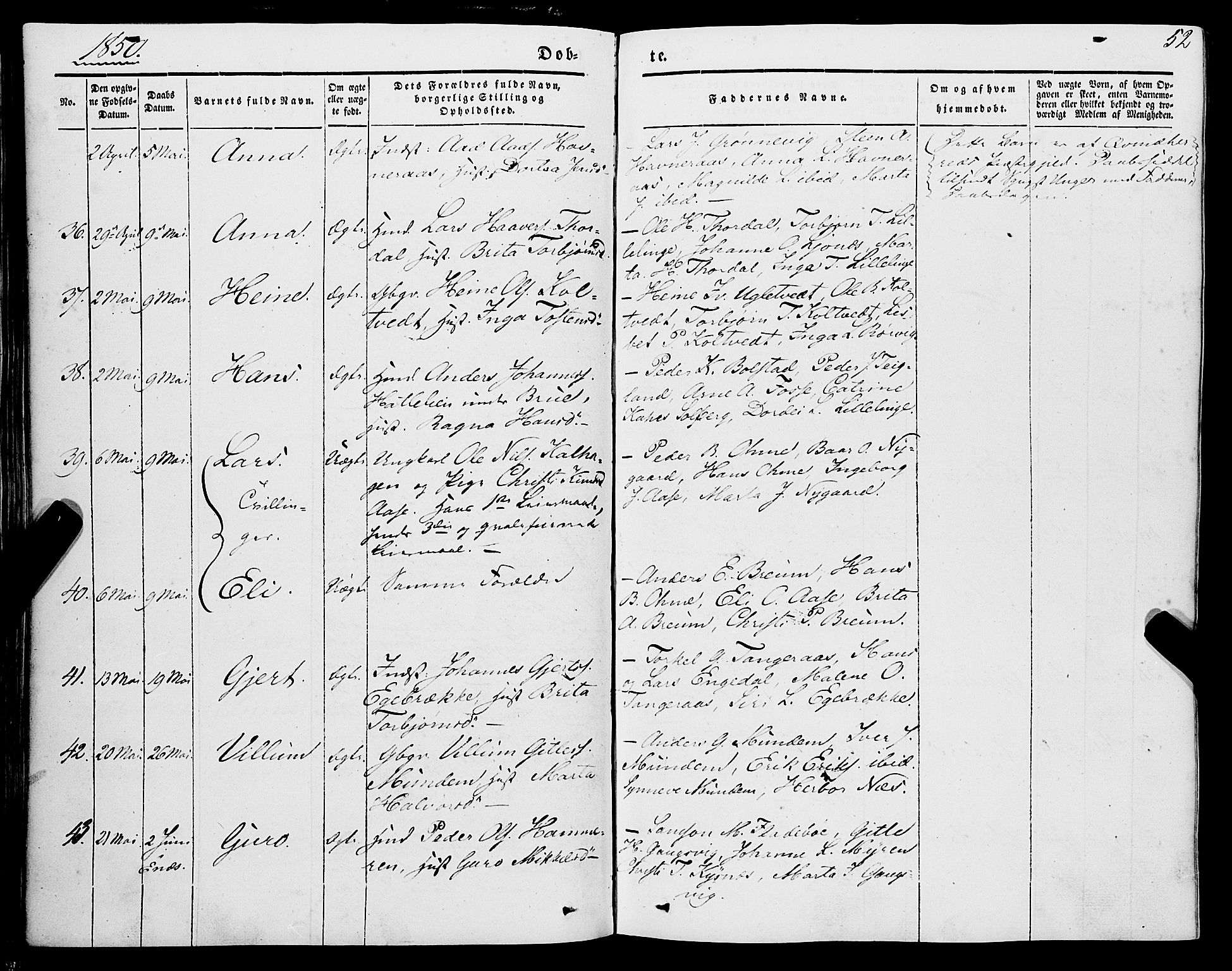 Strandebarm sokneprestembete, AV/SAB-A-78401/H/Haa: Parish register (official) no. A 7, 1844-1872, p. 52