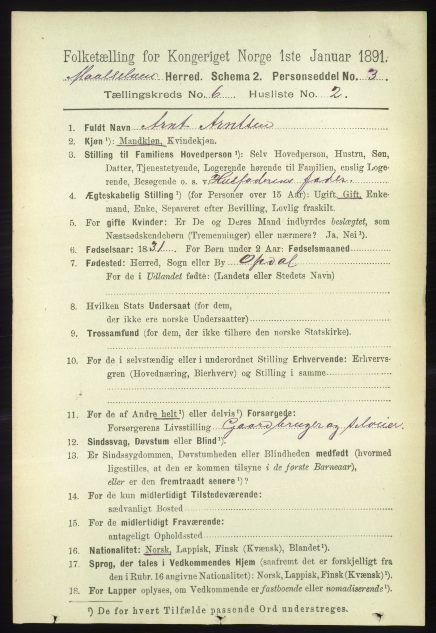 RA, 1891 census for 1924 Målselv, 1891, p. 2041
