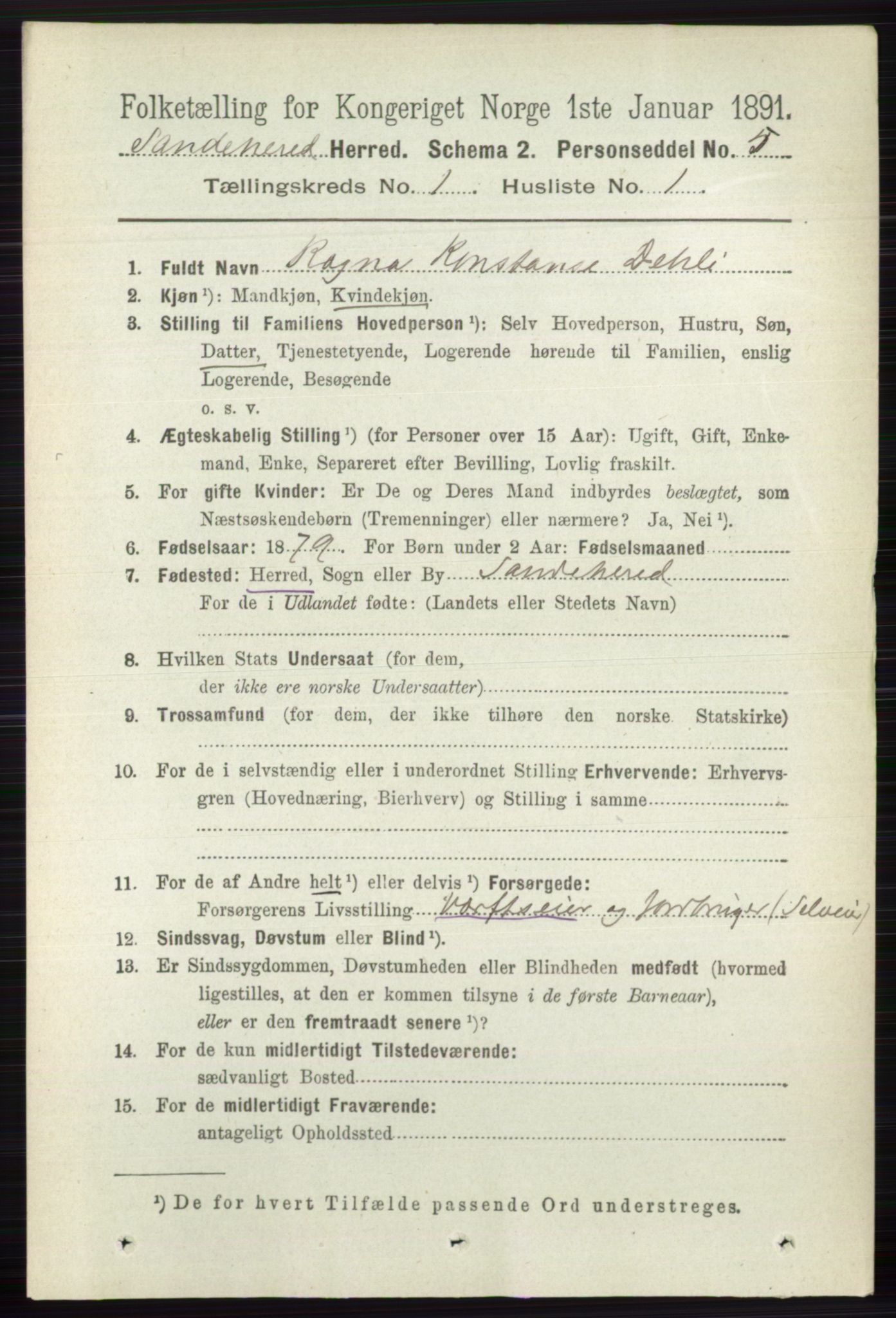 RA, 1891 census for 0724 Sandeherred, 1891, p. 171