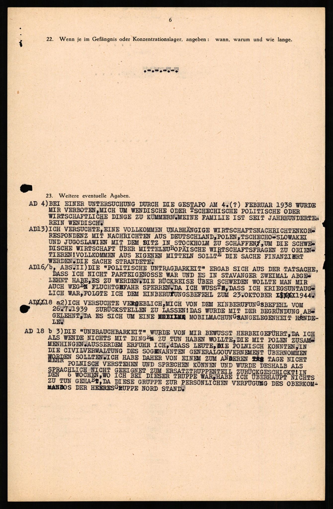 Forsvaret, Forsvarets overkommando II, RA/RAFA-3915/D/Db/L0014: CI Questionaires. Tyske okkupasjonsstyrker i Norge. Tyskere., 1945-1946, p. 367