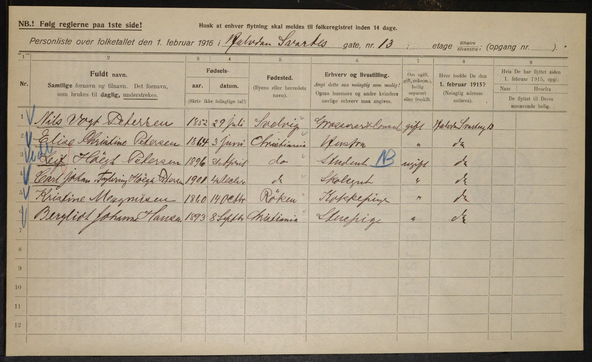 OBA, Municipal Census 1916 for Kristiania, 1916, p. 34727