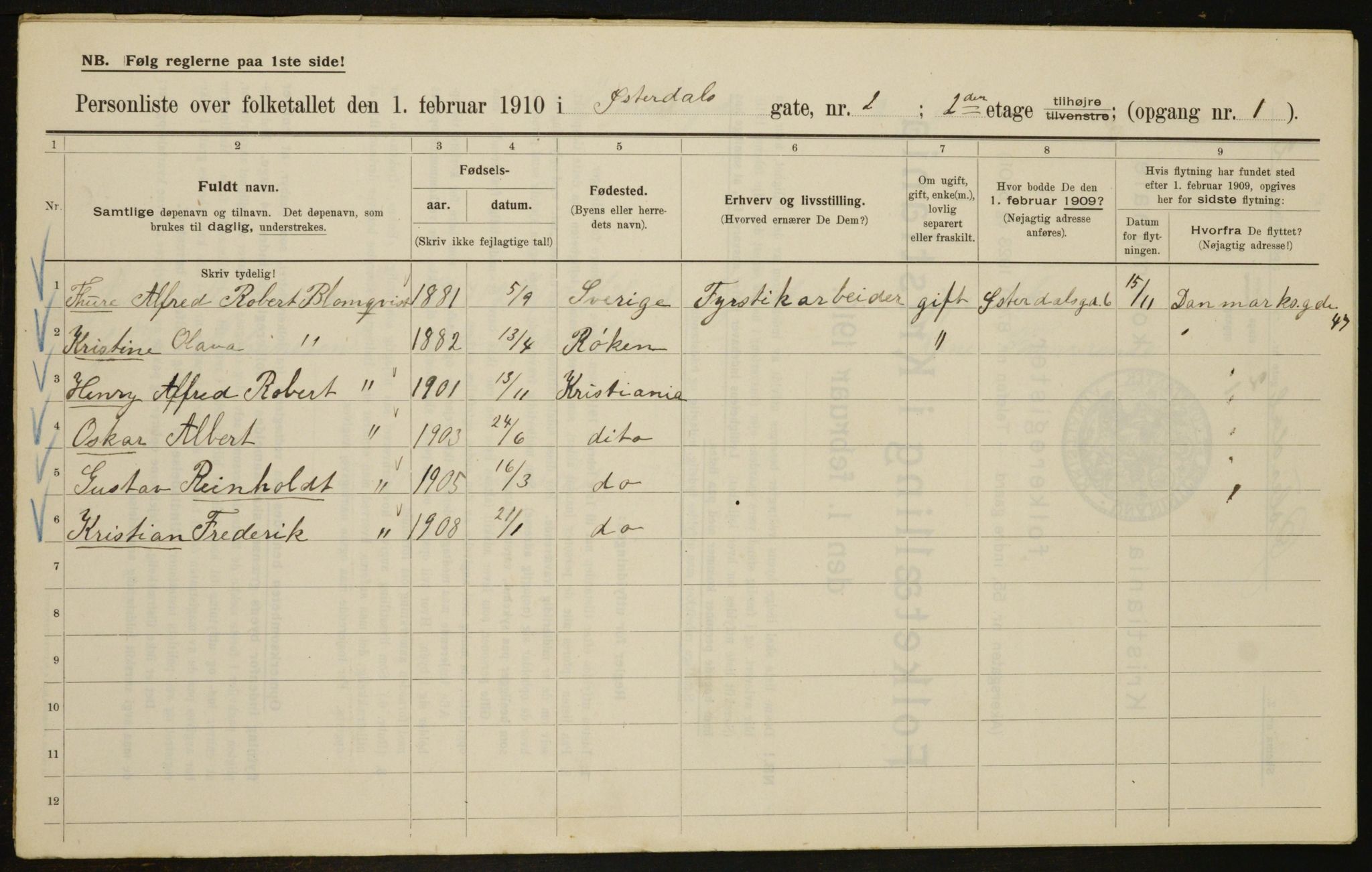 OBA, Municipal Census 1910 for Kristiania, 1910, p. 122253