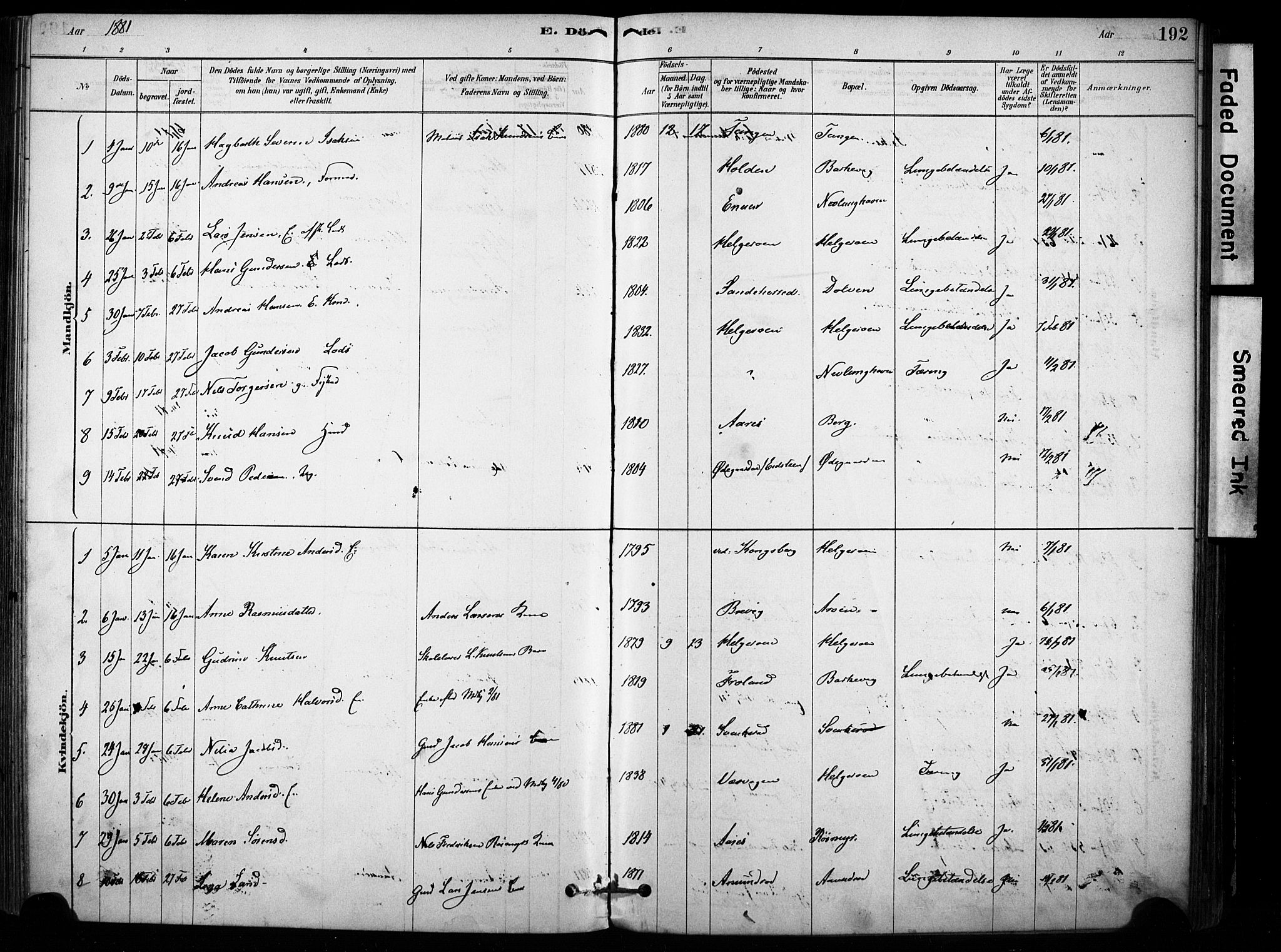 Brunlanes kirkebøker, AV/SAKO-A-342/F/Fb/L0001: Parish register (official) no. II 1, 1878-1899, p. 192