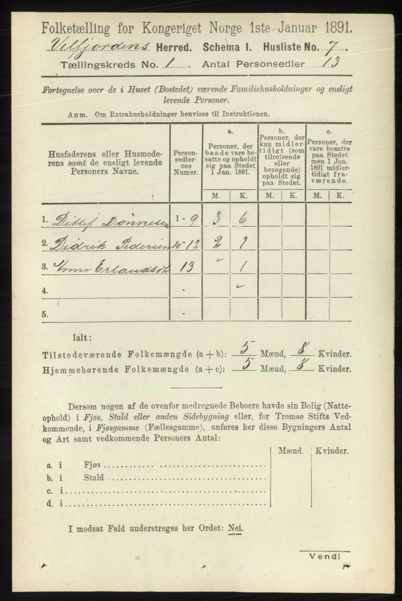 RA, 1891 census for 1813 Velfjord, 1891, p. 20