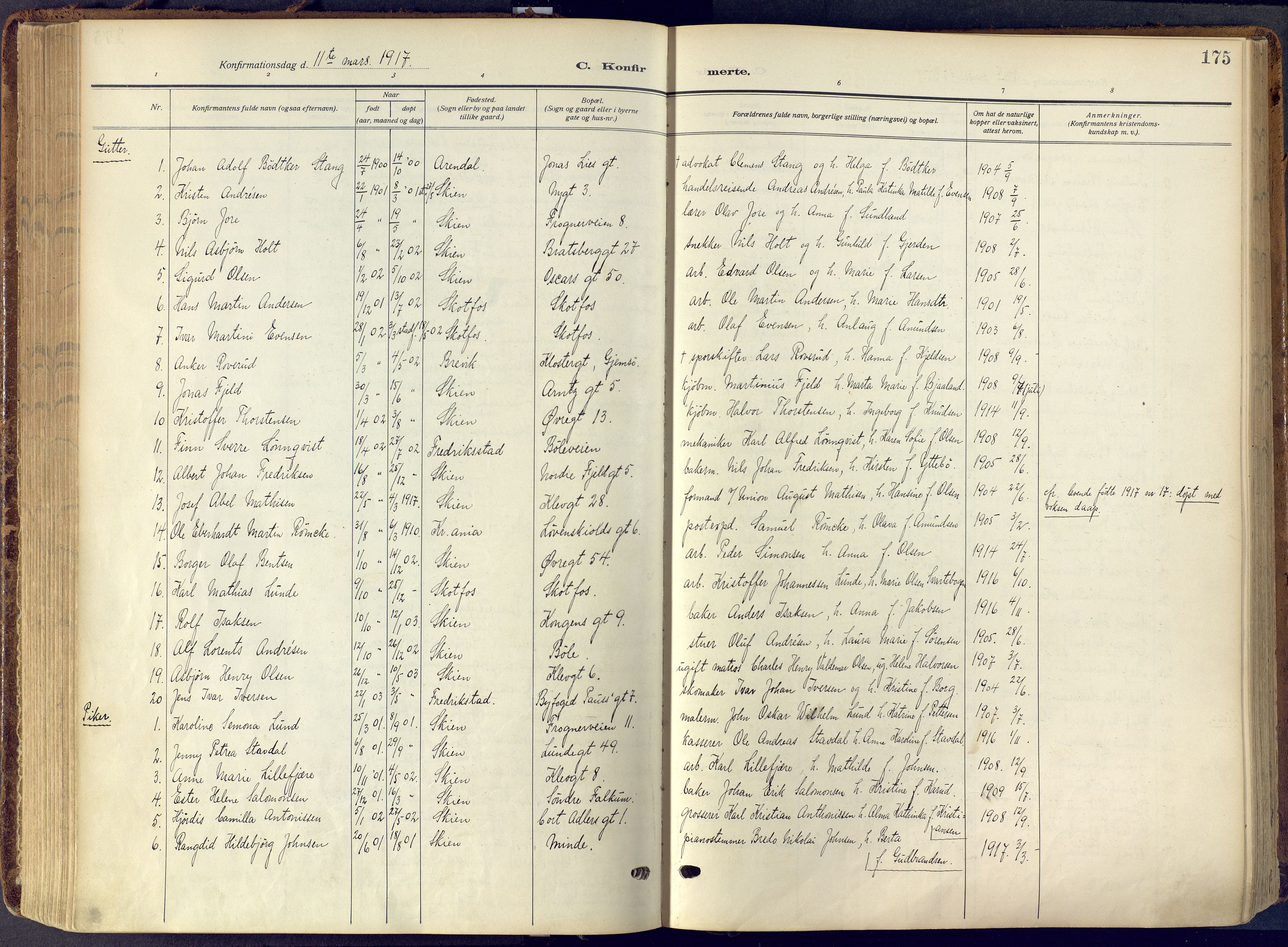 Skien kirkebøker, SAKO/A-302/F/Fa/L0013: Parish register (official) no. 13, 1915-1921, p. 175