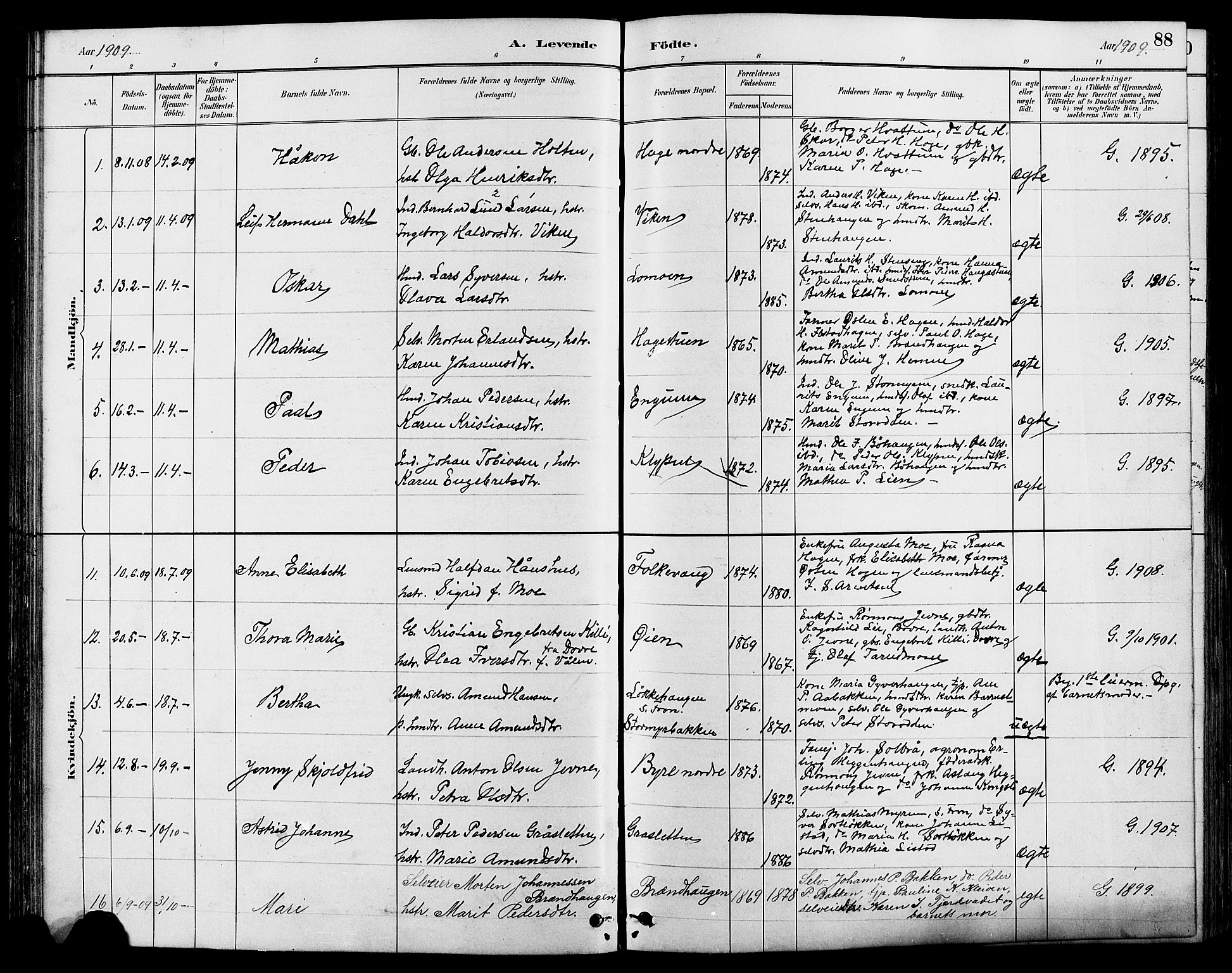 Nord-Fron prestekontor, SAH/PREST-080/H/Ha/Hab/L0004: Parish register (copy) no. 4, 1884-1914, p. 88