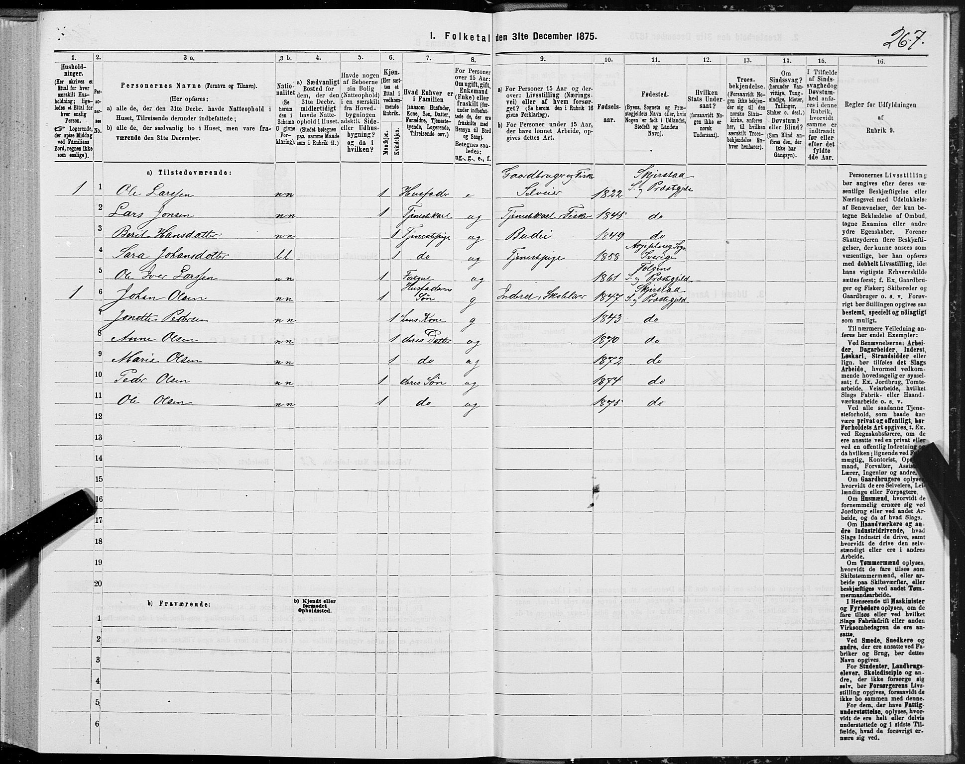 SAT, 1875 census for 1842P Skjerstad, 1875, p. 1267