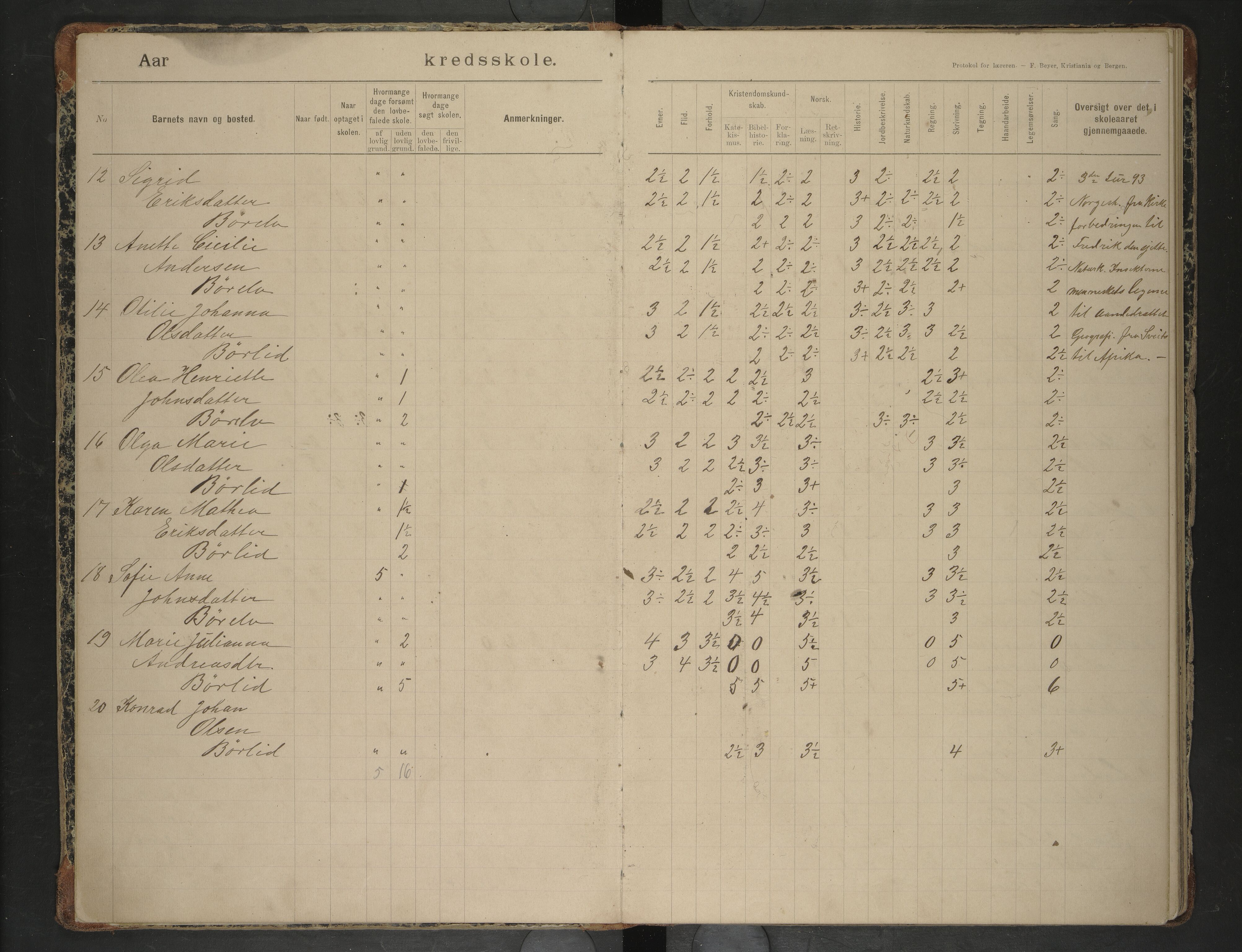 Bodin kommune. Ymse skolekretser/skoler, AIN/K-18431.510.12/F/Fa/L0018: Skoleprotokoll. Børelv, Tuv, 1893-1907