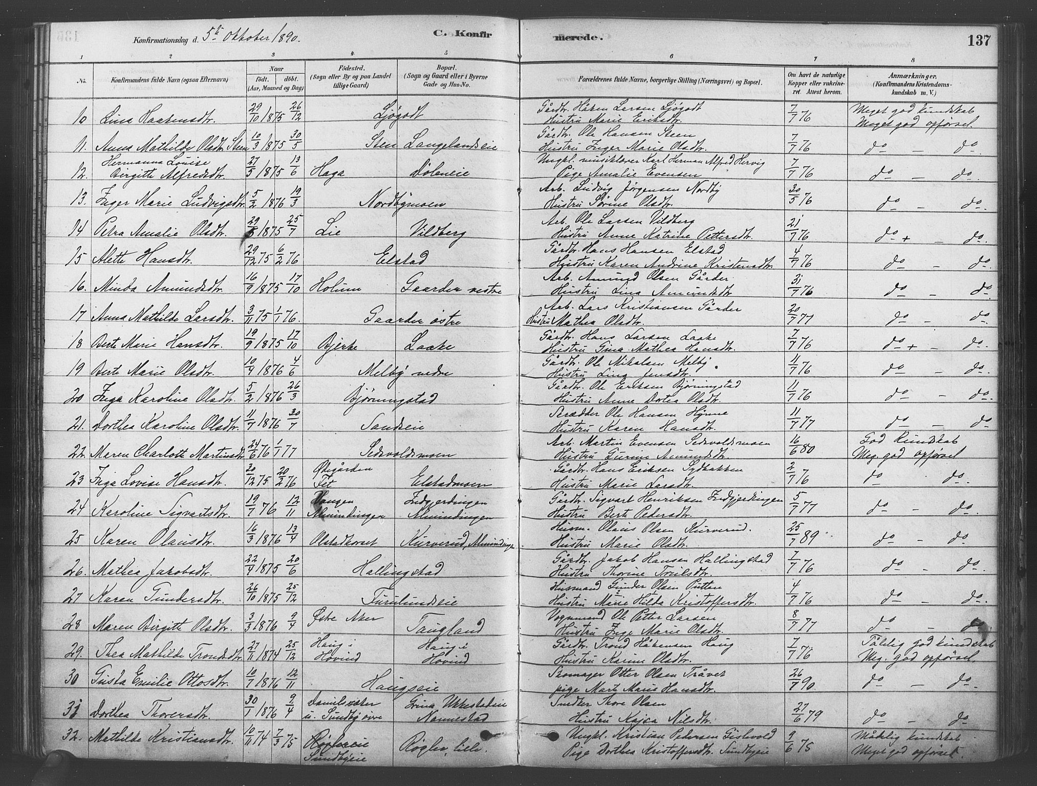 Ullensaker prestekontor Kirkebøker, AV/SAO-A-10236a/F/Fb/L0001: Parish register (official) no. II 1, 1878-1893, p. 137