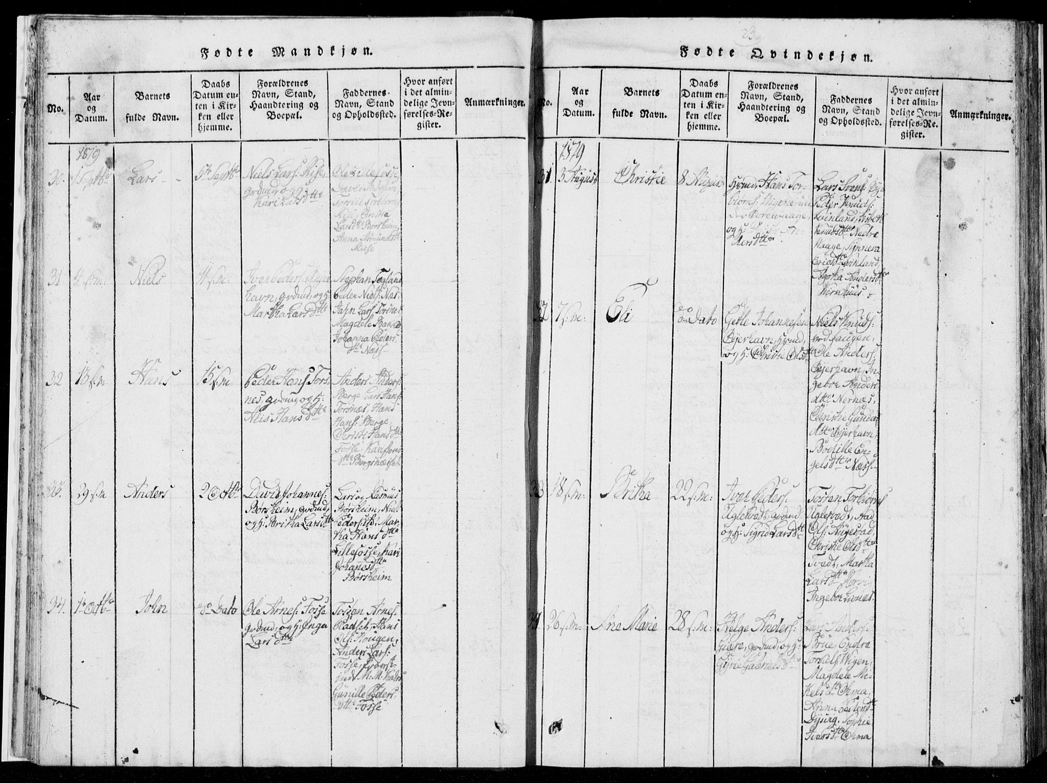 Strandebarm sokneprestembete, SAB/A-78401/H/Hab: Parish register (copy) no. A  1, 1816-1826, p. 23