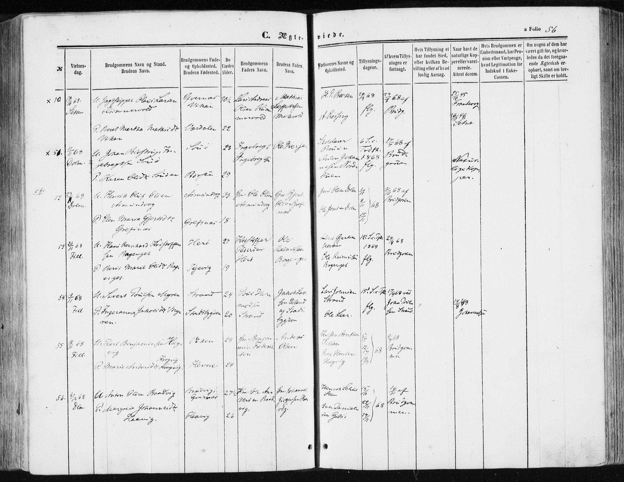 Ministerialprotokoller, klokkerbøker og fødselsregistre - Sør-Trøndelag, AV/SAT-A-1456/634/L0531: Parish register (official) no. 634A07, 1861-1870, p. 56