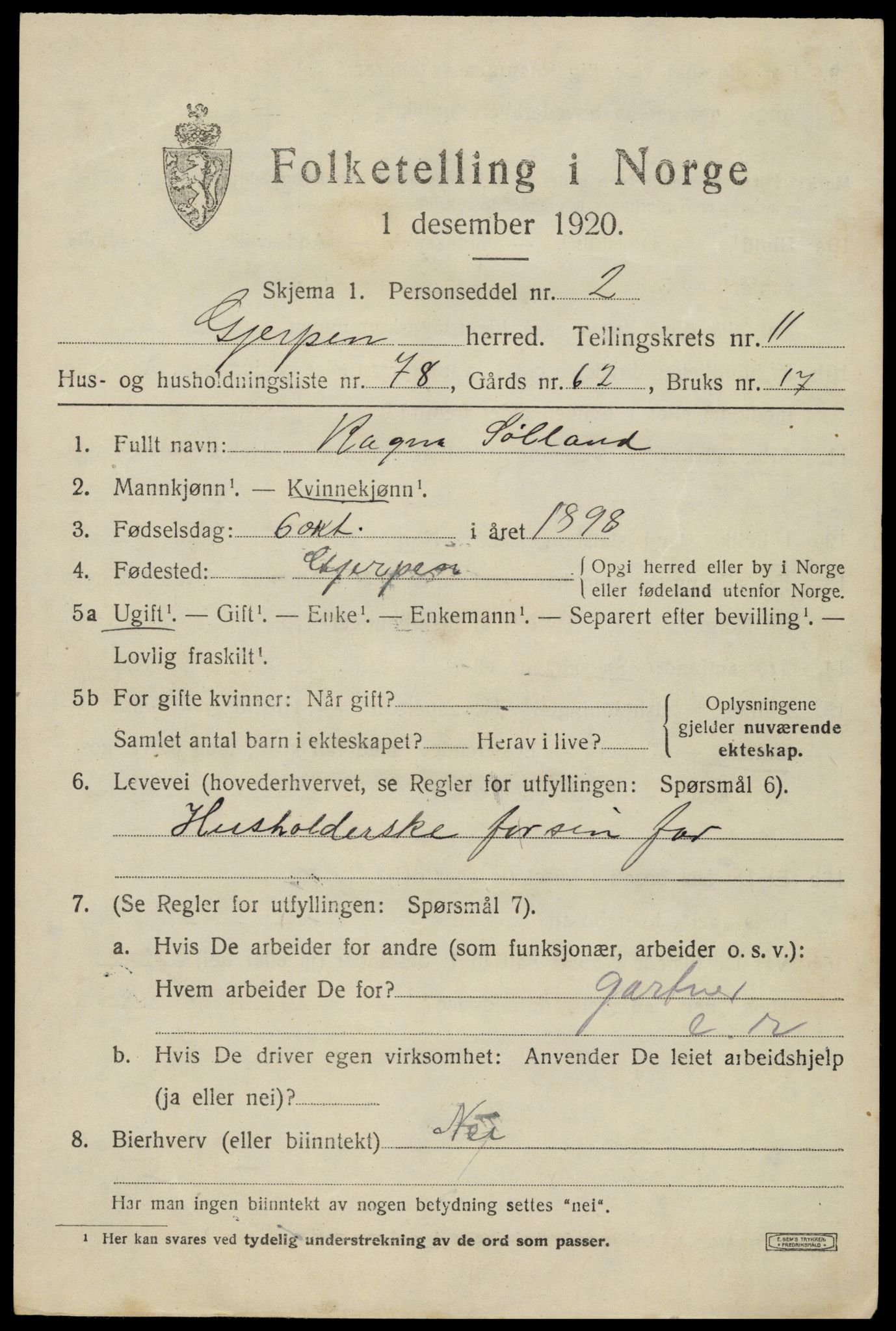 SAKO, 1920 census for Gjerpen, 1920, p. 13220