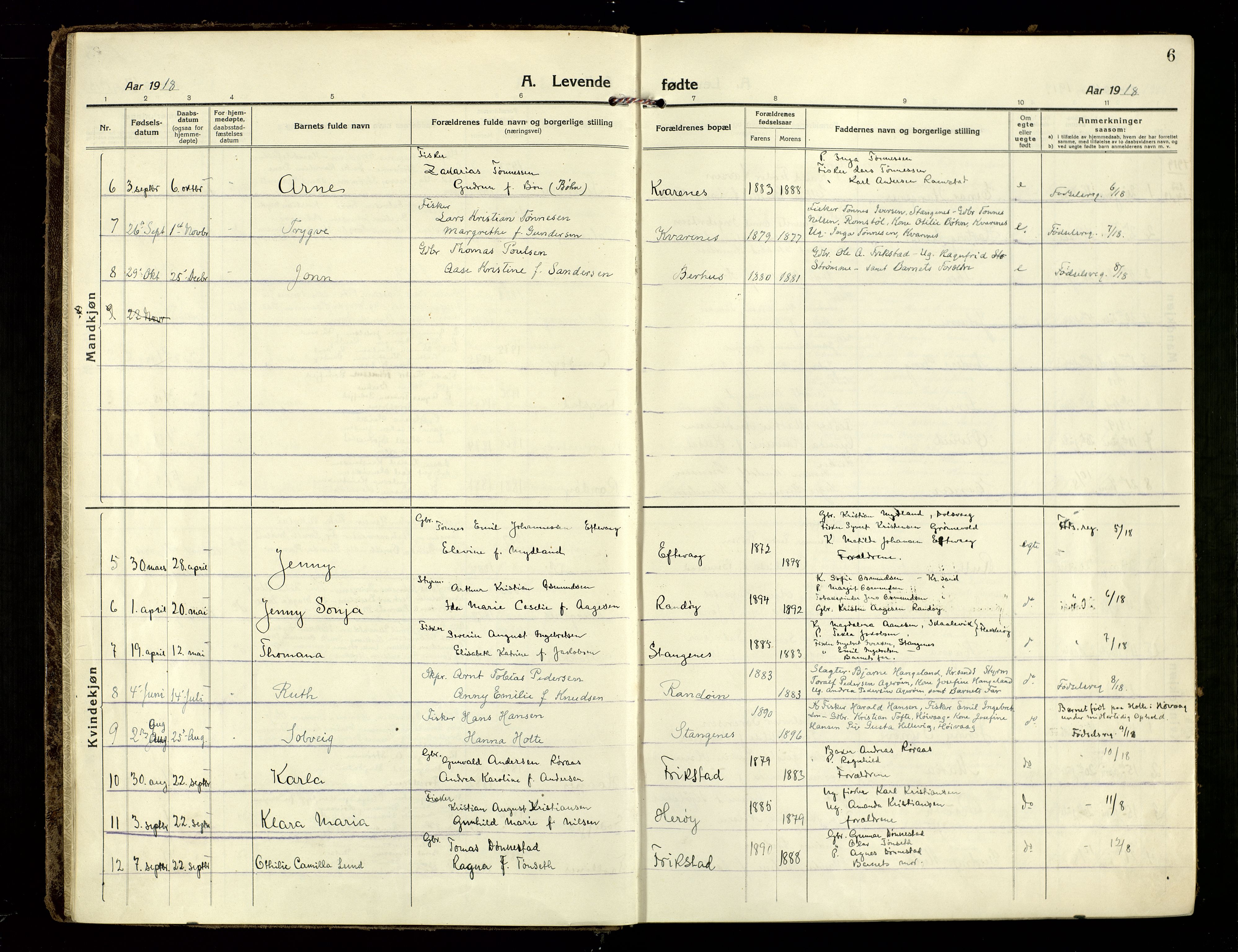 Oddernes sokneprestkontor, SAK/1111-0033/F/Fa/Fab/L0004: Parish register (official) no. A 4, 1916-1935, p. 6