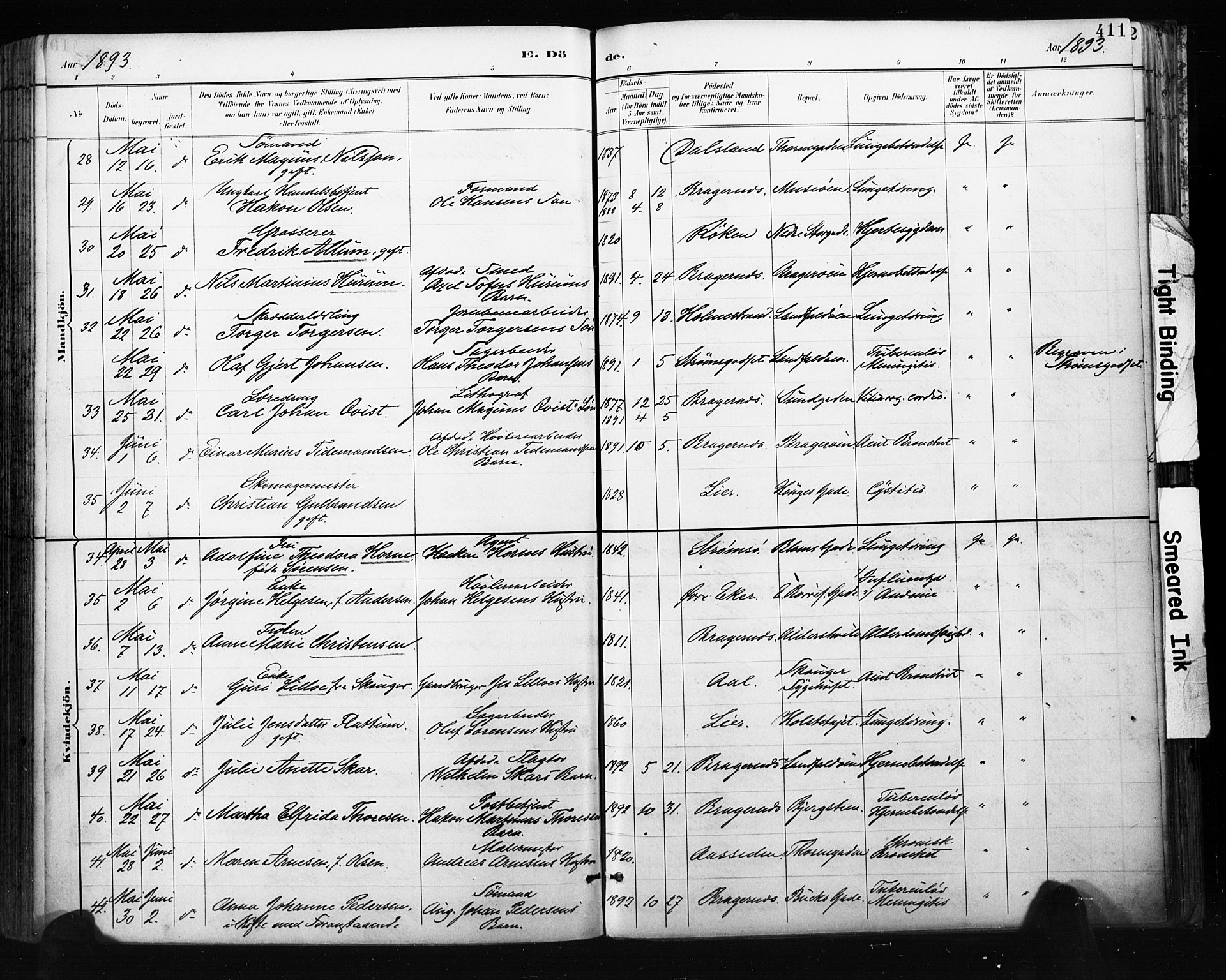 Bragernes kirkebøker, SAKO/A-6/F/Fb/L0007: Parish register (official) no. II 7, 1885-1893, p. 411