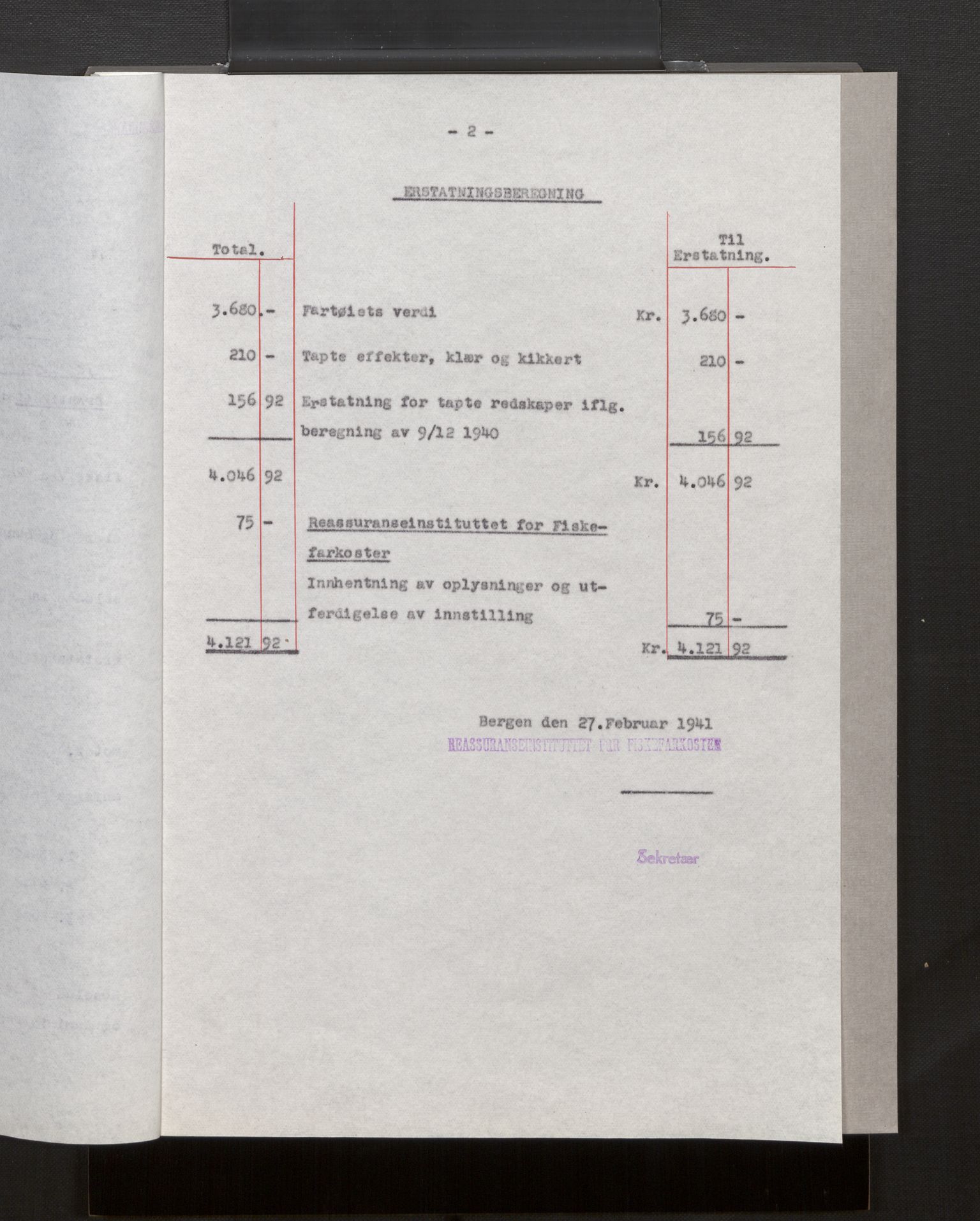 Fiskeridirektoratet - 1 Adm. ledelse - 13 Båtkontoret, AV/SAB-A-2003/La/L0008: Statens krigsforsikring for fiskeflåten, 1936-1971, p. 355