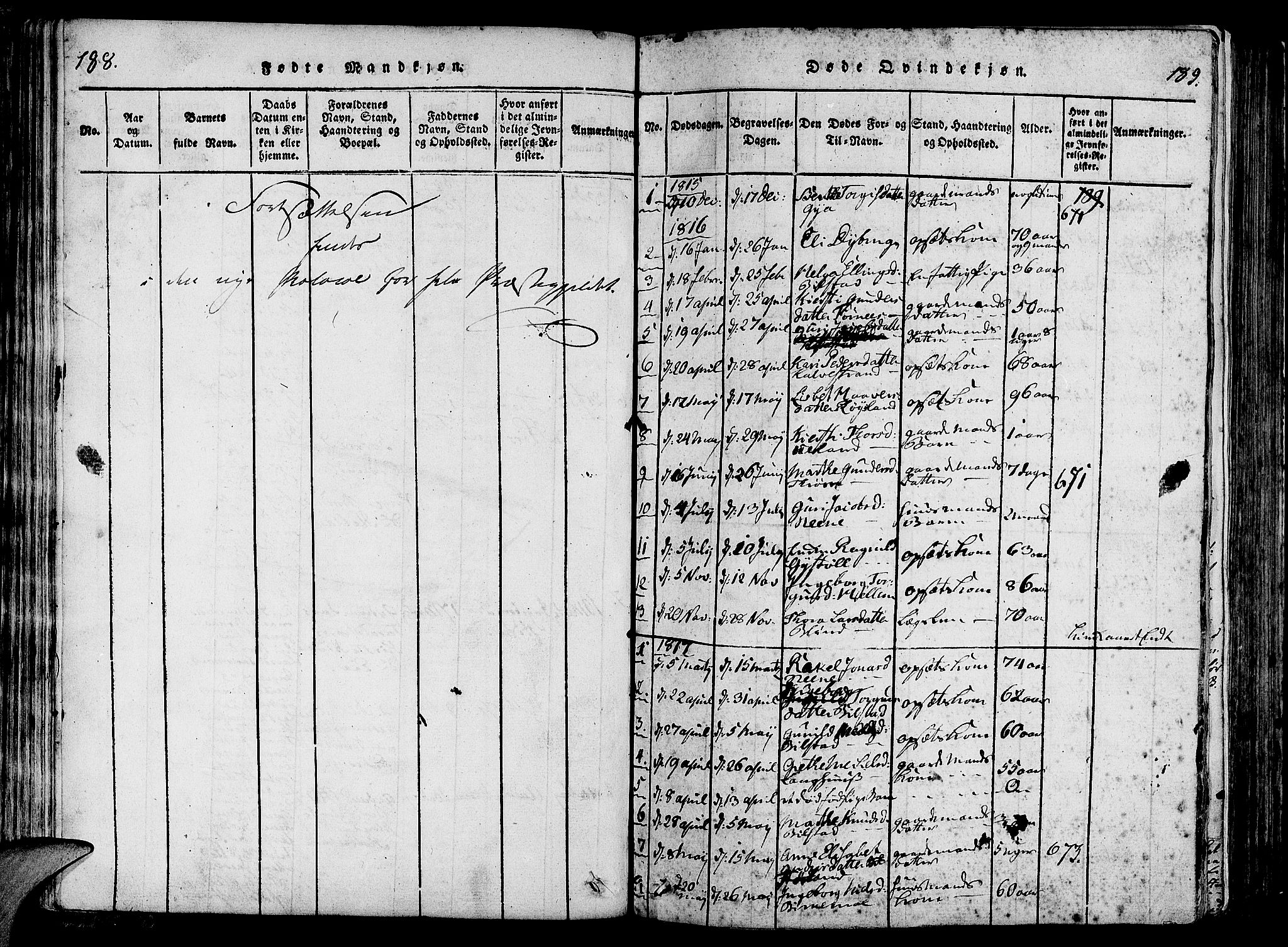 Lund sokneprestkontor, SAST/A-101809/S06/L0006: Parish register (official) no. A 6, 1816-1839, p. 188-189
