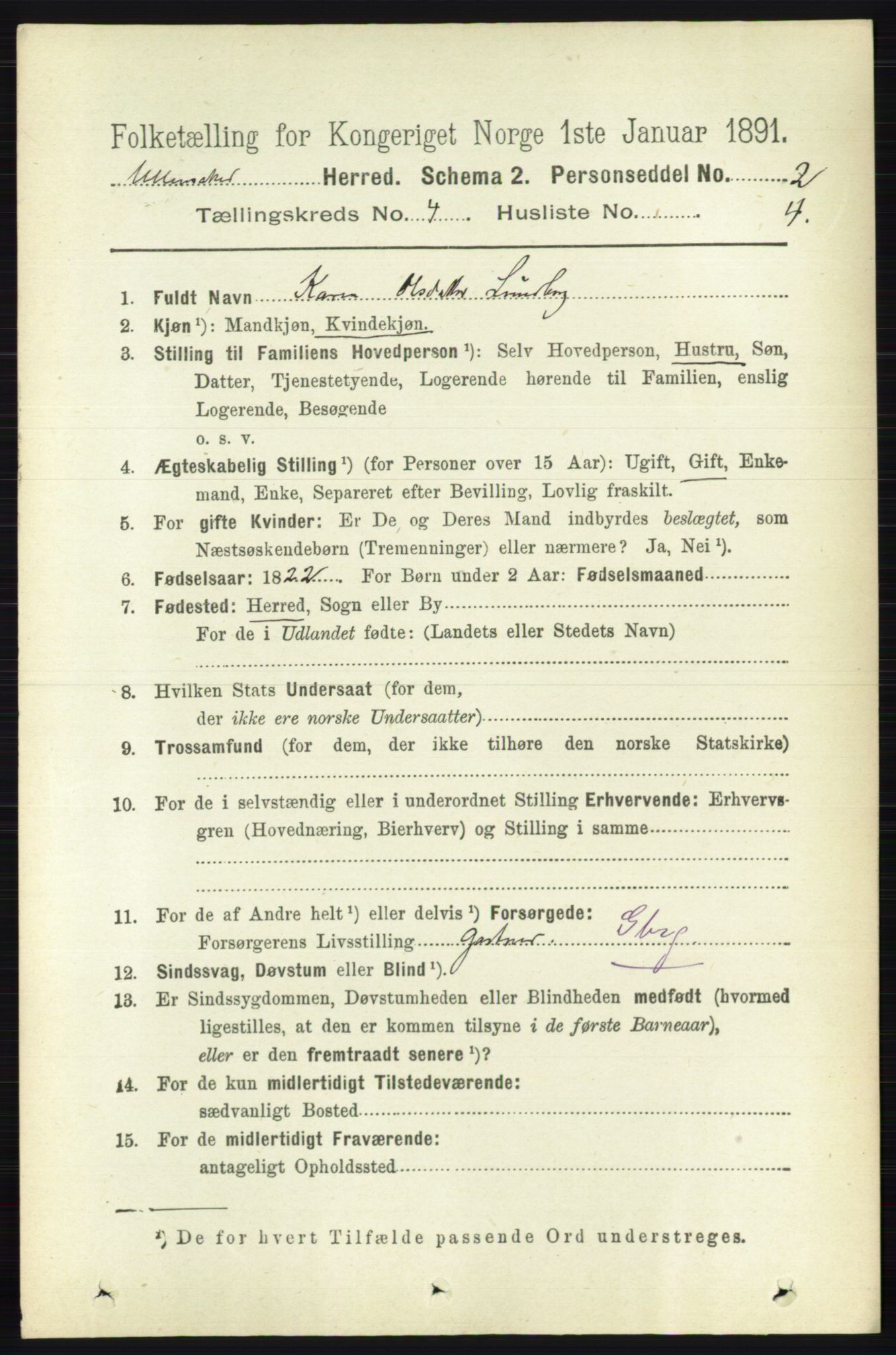 RA, 1891 census for 0235 Ullensaker, 1891, p. 1542