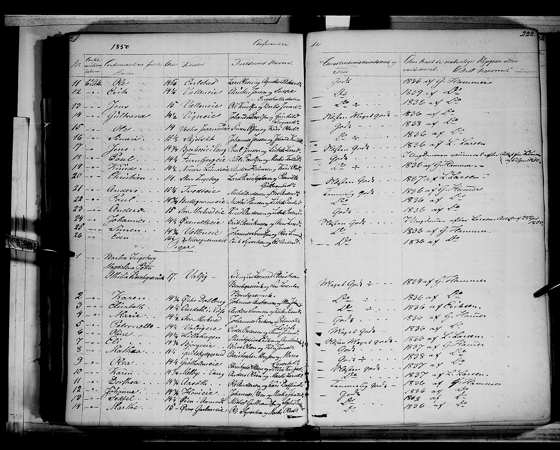 Vang prestekontor, Hedmark, AV/SAH-PREST-008/H/Ha/Haa/L0010: Parish register (official) no. 10, 1841-1855, p. 222