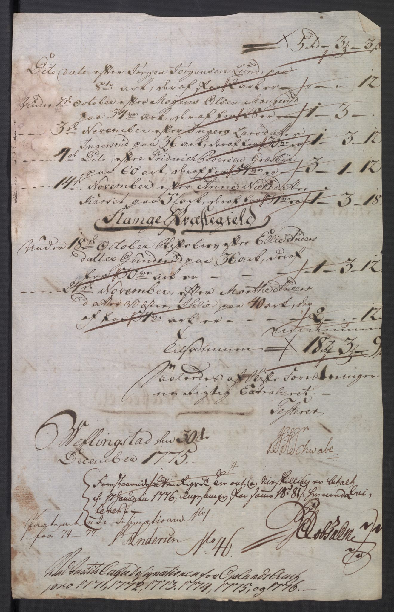 Rentekammeret inntil 1814, Reviderte regnskaper, Mindre regnskaper, AV/RA-EA-4068/Rb/L0014: Opplands amt, 1771-1779, p. 100