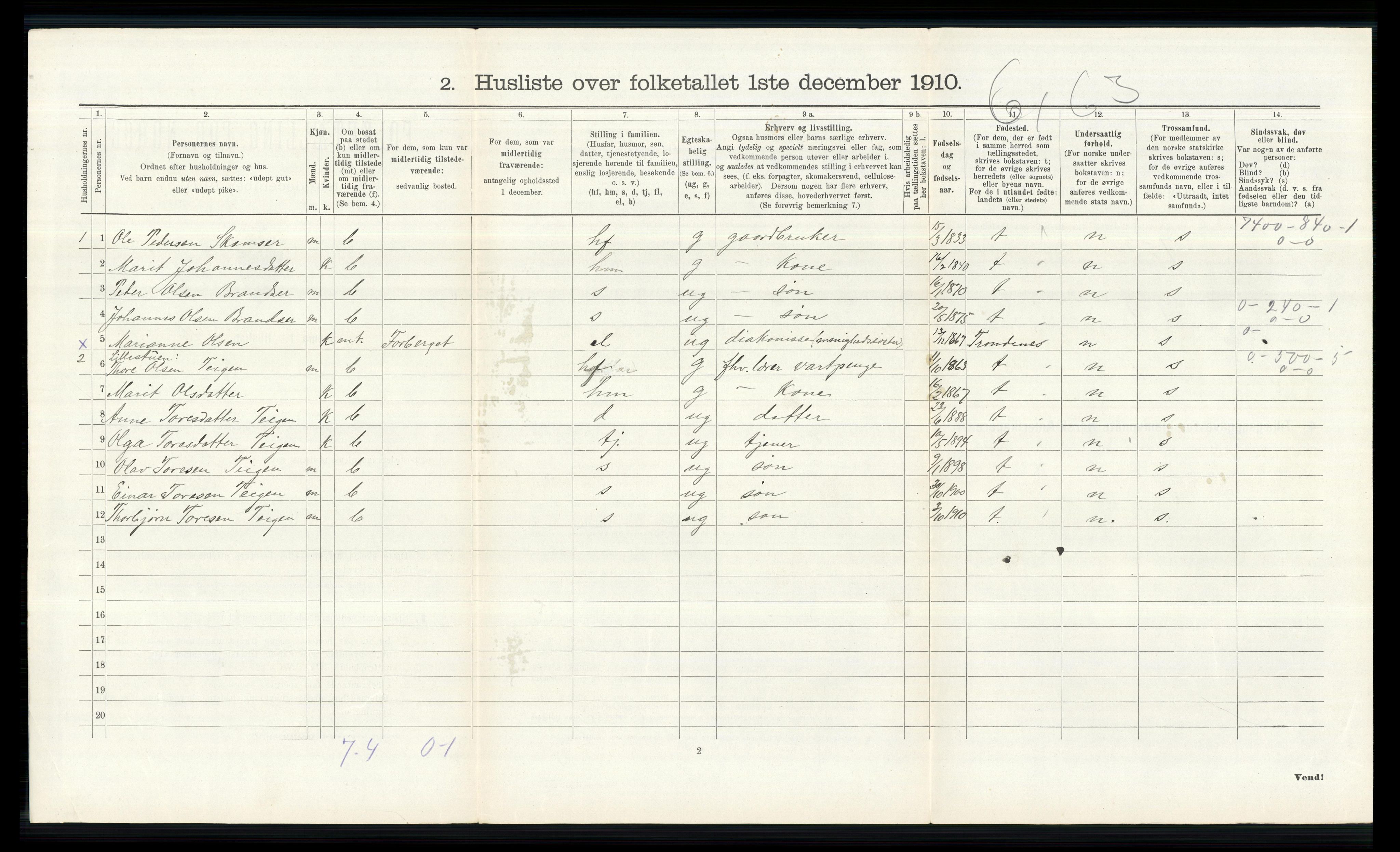RA, 1910 census for Skjåk, 1910, p. 399
