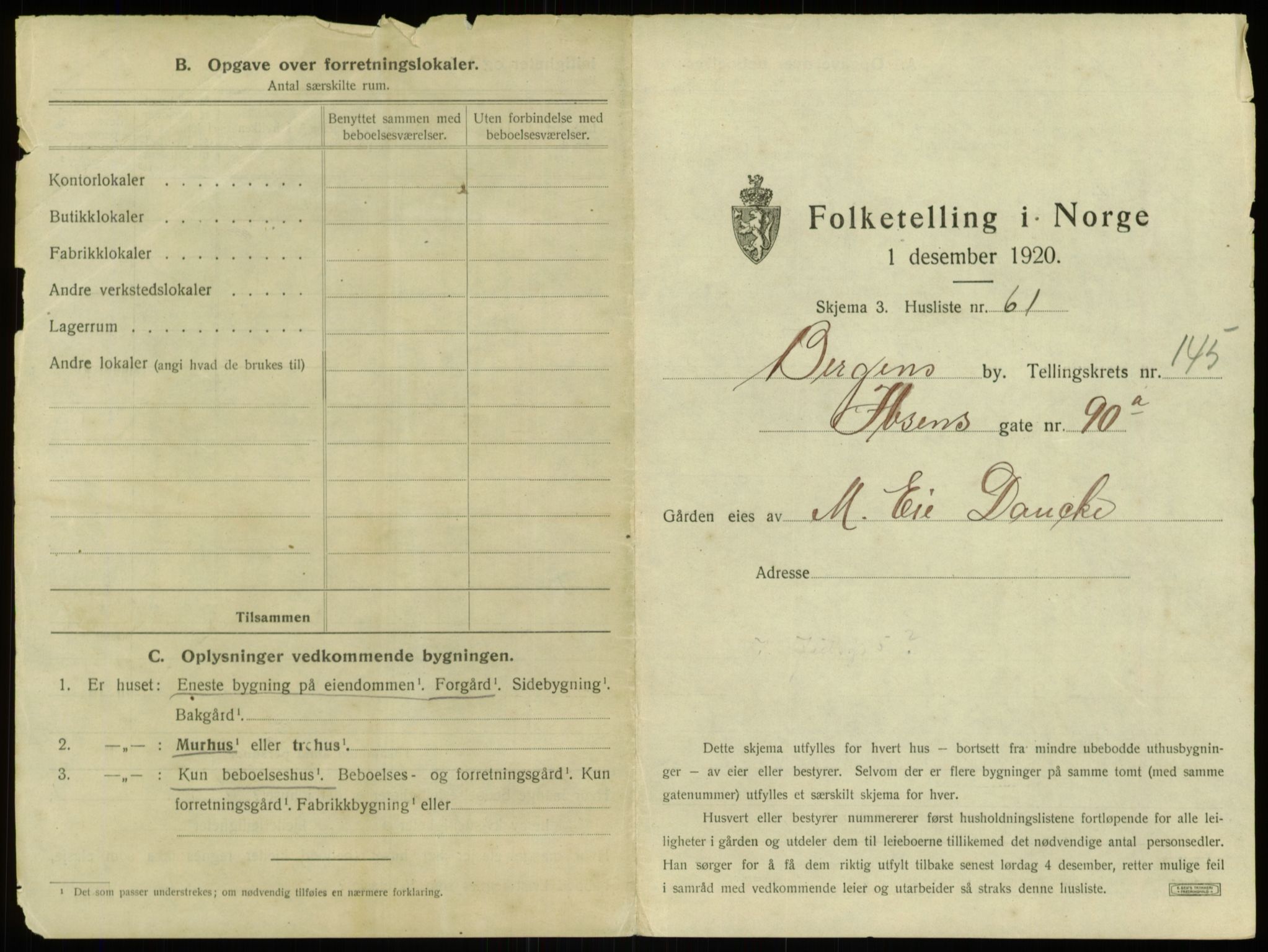 SAB, 1920 census for Bergen, 1920, p. 13718