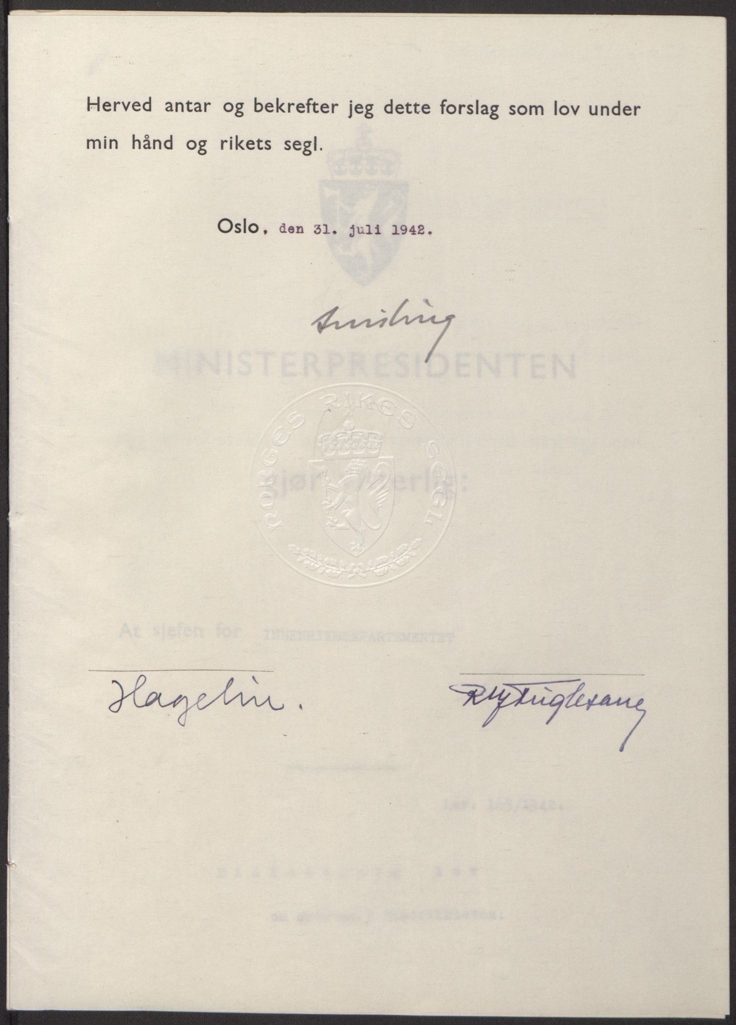 NS-administrasjonen 1940-1945 (Statsrådsekretariatet, de kommisariske statsråder mm), AV/RA-S-4279/D/Db/L0098: Lover II, 1942, p. 251