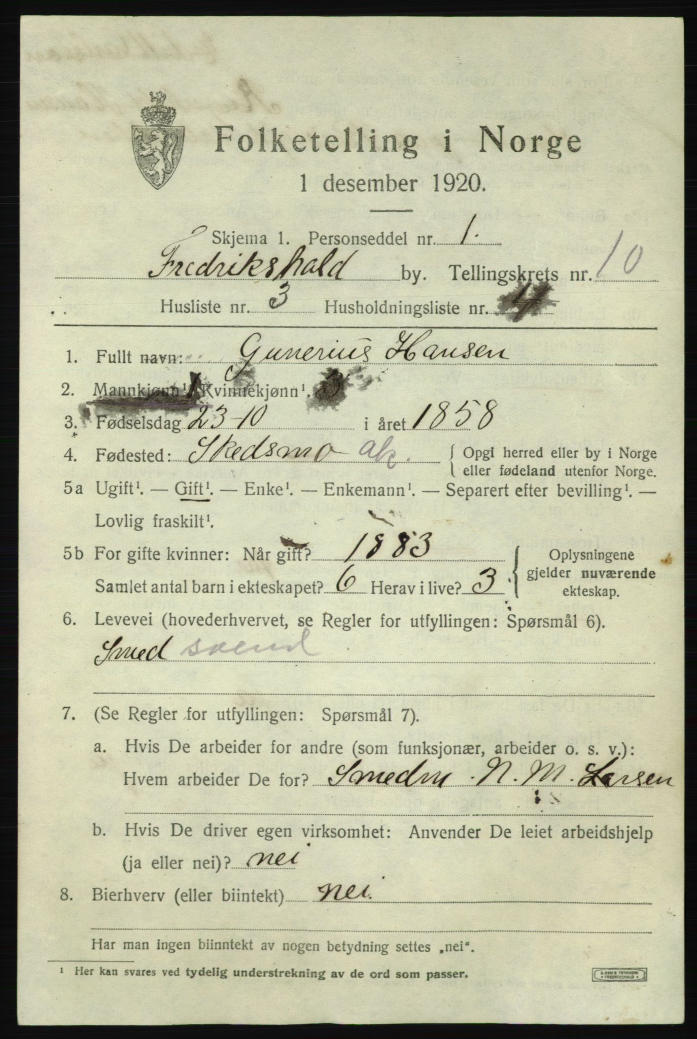 SAO, 1920 census for Fredrikshald, 1920, p. 17480