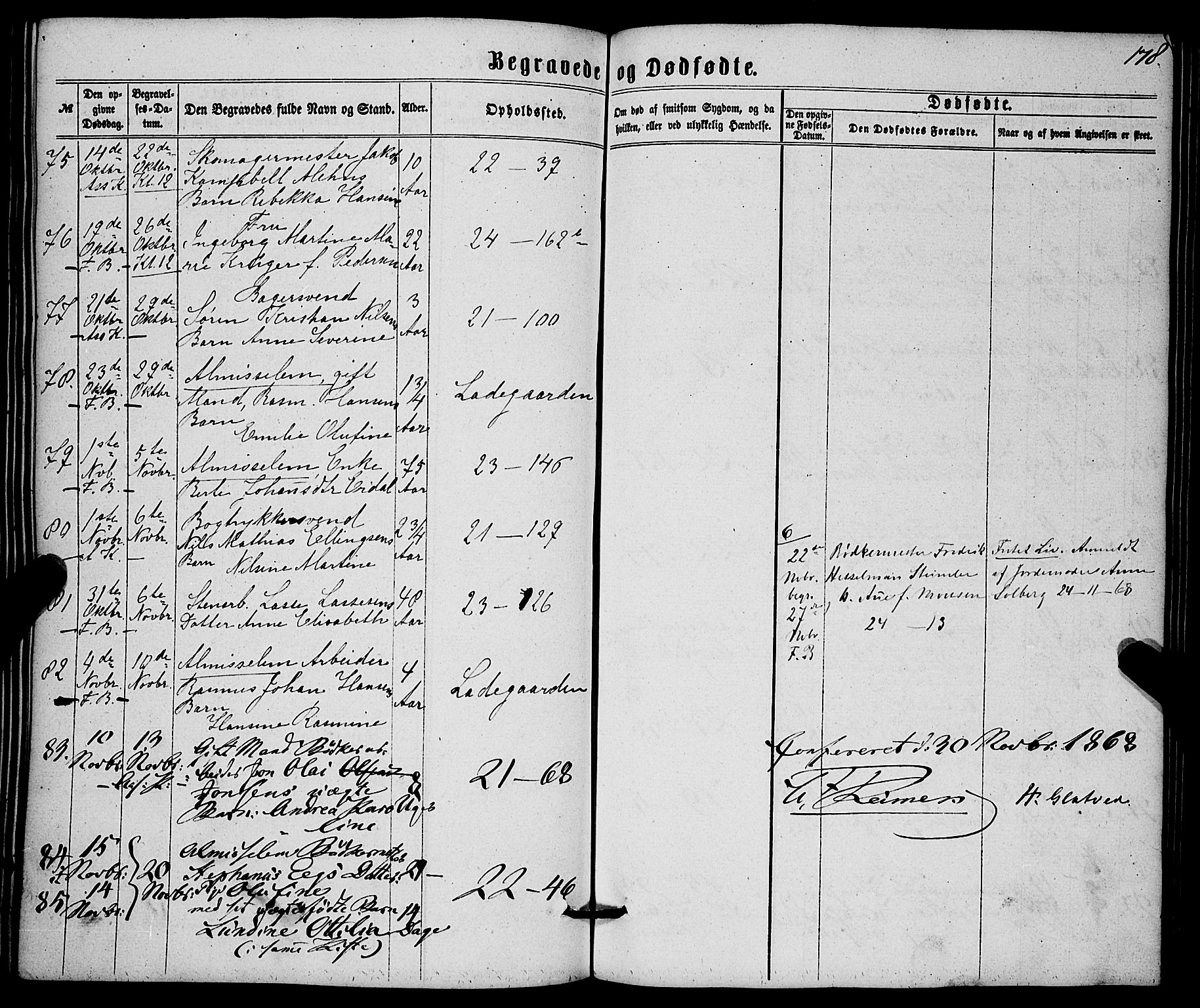 Korskirken sokneprestembete, SAB/A-76101/H/Haa/L0045: Parish register (official) no. E 3, 1863-1875, p. 178