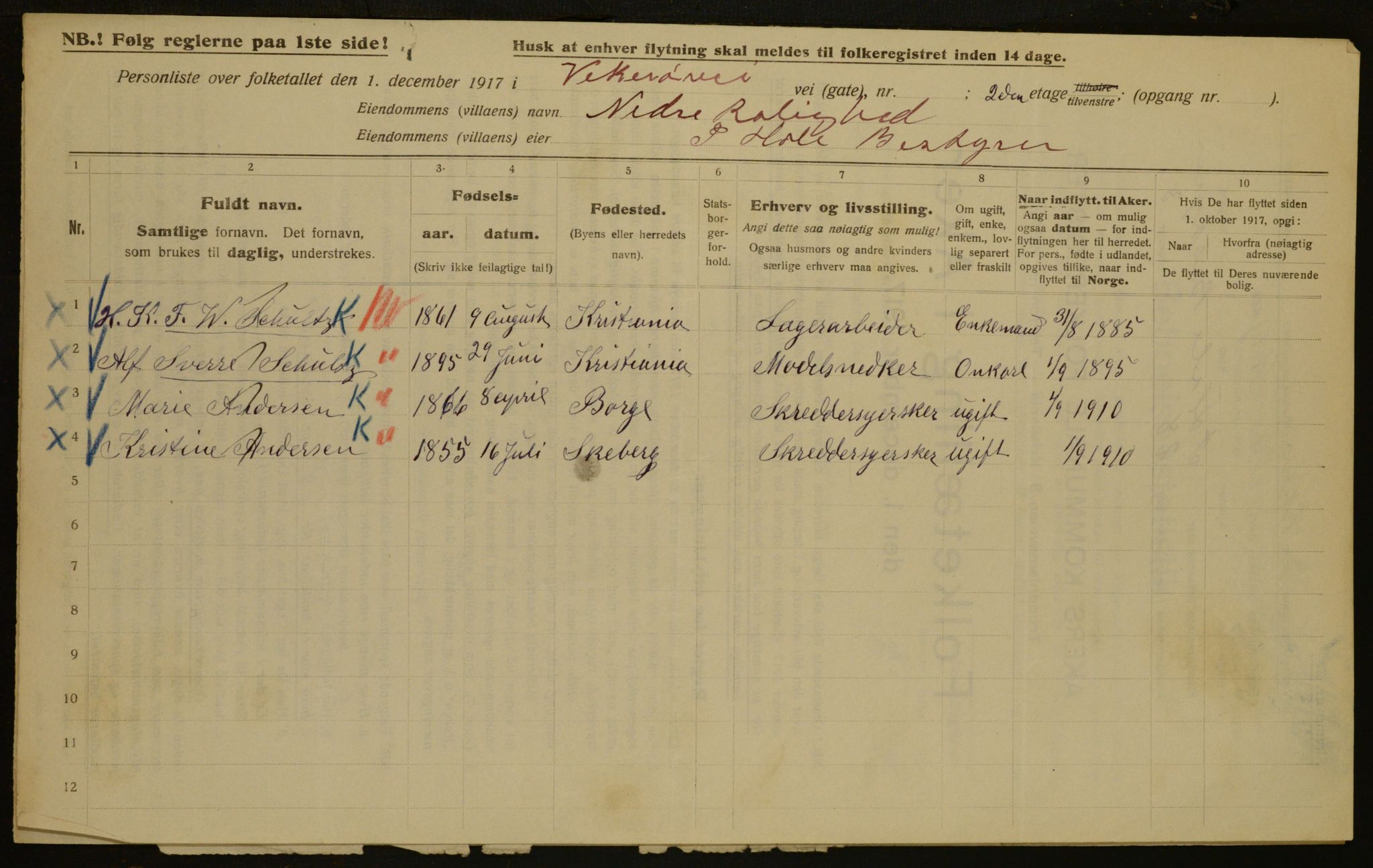 OBA, Municipal Census 1917 for Aker, 1917, p. 3009