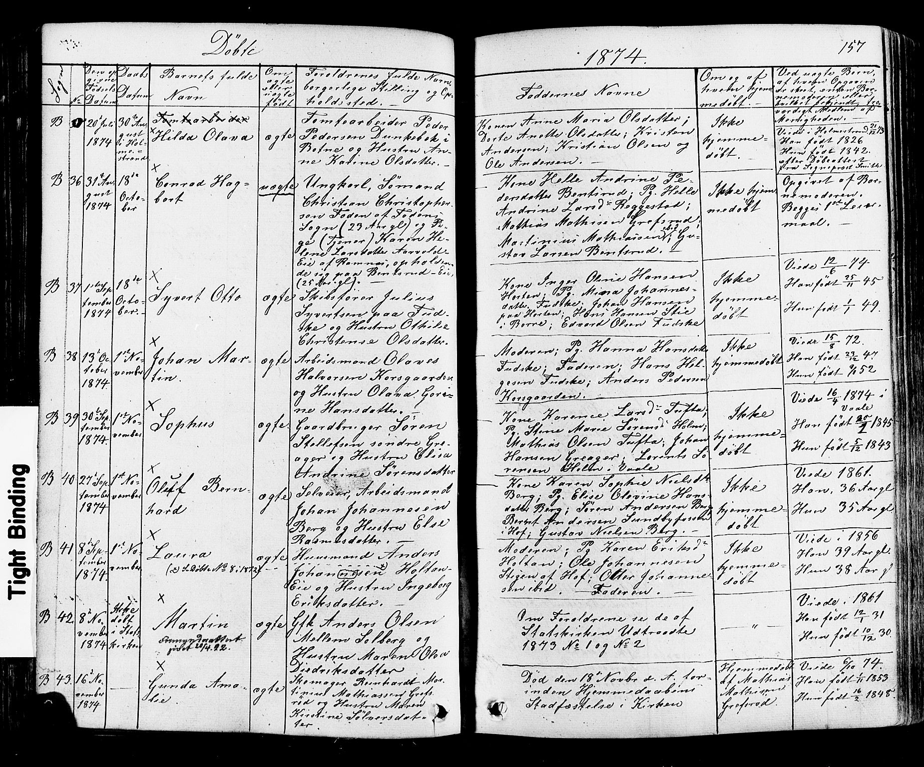 Botne kirkebøker, SAKO/A-340/F/Fa/L0006: Parish register (official) no. I 6, 1836-1877, p. 157