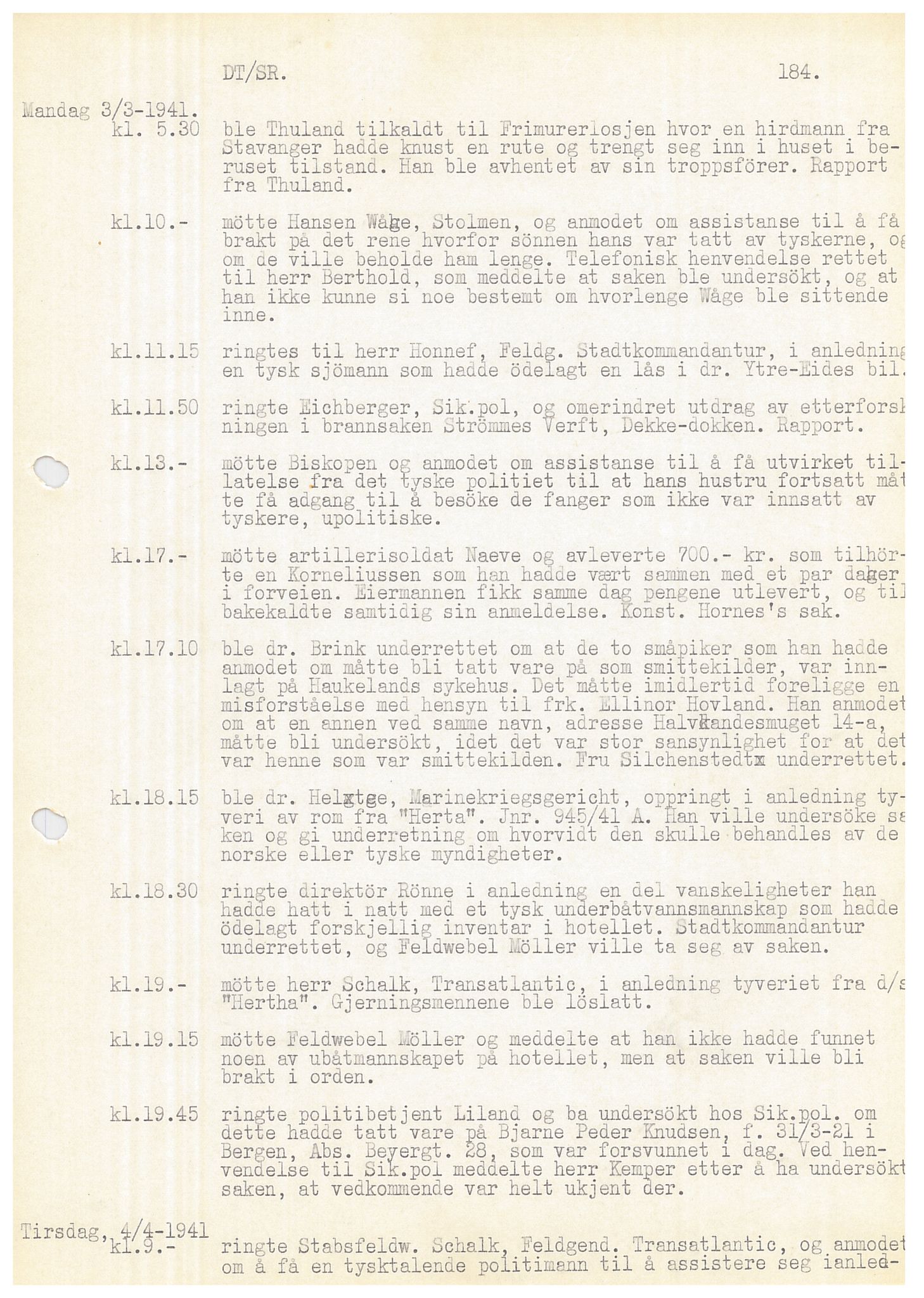 Bergen politikammer / politidistrikt, AV/SAB-A-60401/Y/Ye/L0001: Avskrift av krigsdagbok av Dankert Thuland, 1940-1941, p. 184