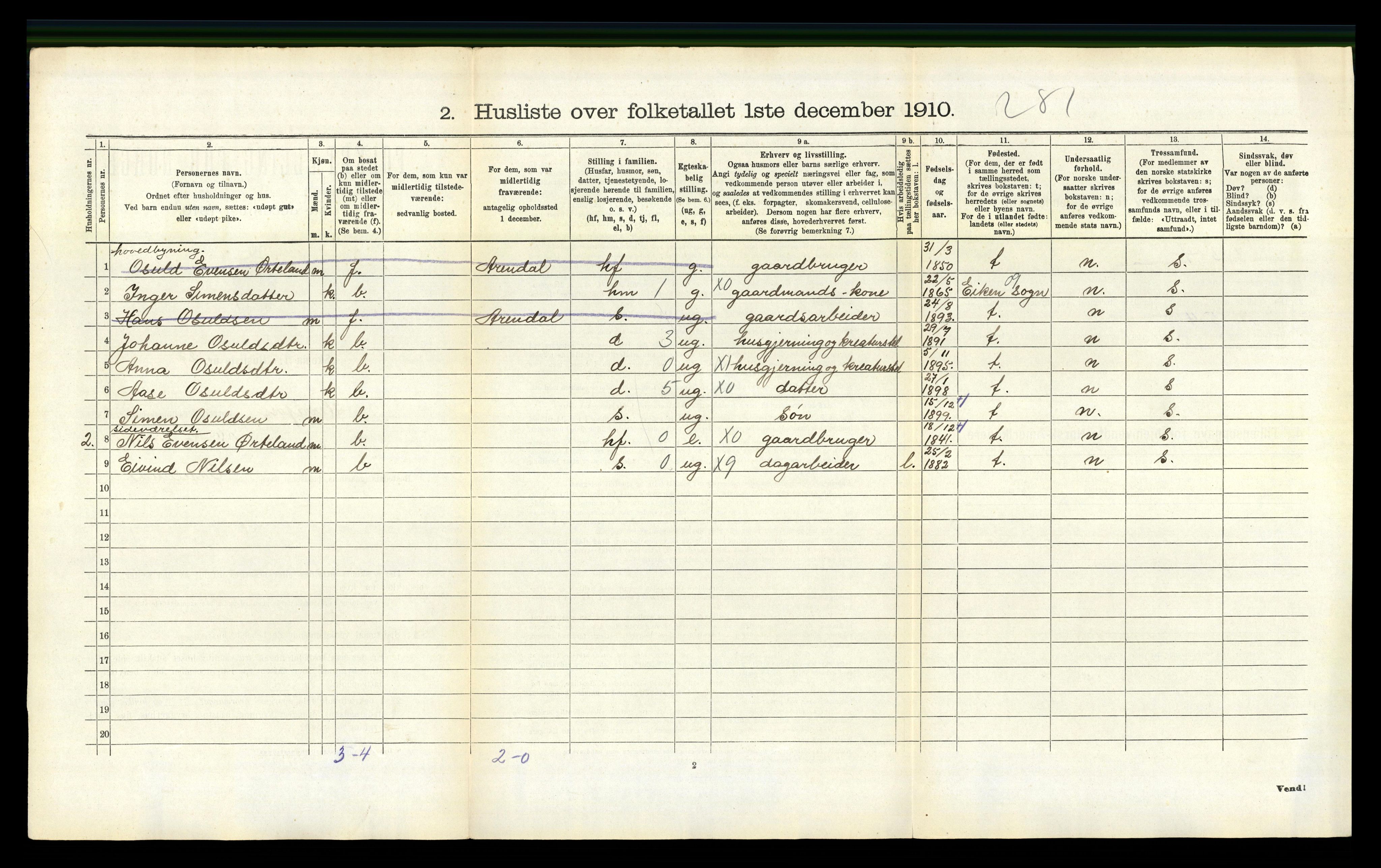 RA, 1910 census for Herefoss, 1910, p. 124